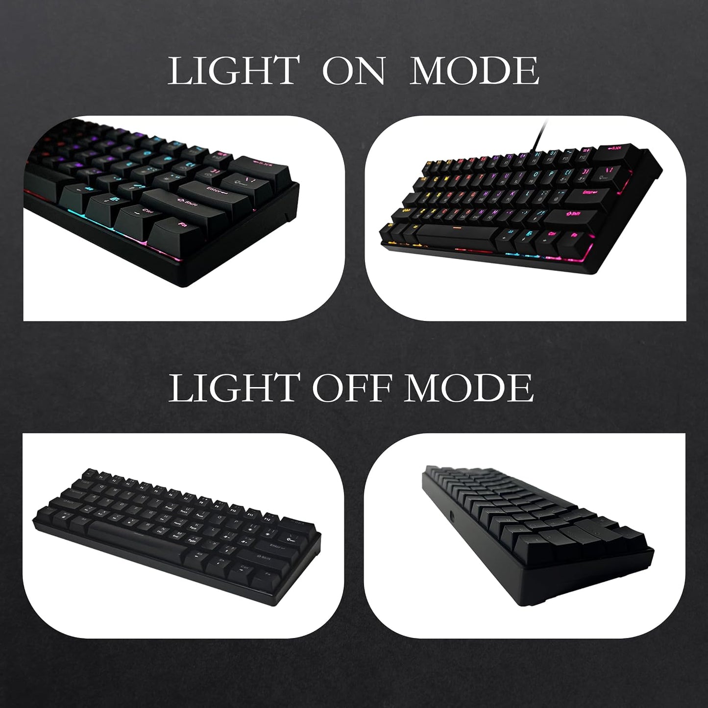 Mechanical Keyboard, 60% Mechanical Gaming Keyboard with Blue Switches and Dynamic 26-Mode RGB Backlight - Plug and Play, 61-Key, Anti-Ghosting, for PC, Windows, Mac, Gamer, Office, Typists