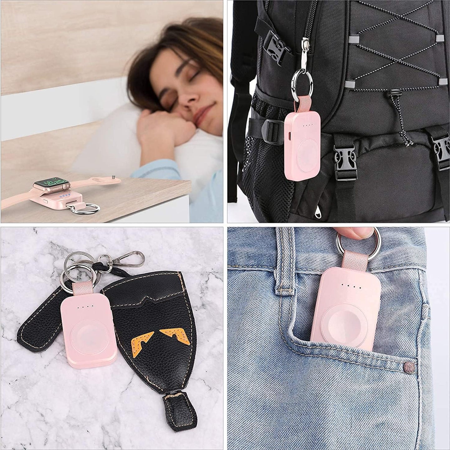 i.VALUX Portable Wireless Charger for Apple Watch Series 11/10/9/8/UItra/7/6/5/4/3/2/SE, Compact Magnetic iWatch Charger 1000mAh Power Bank Keychain Travel Accessories for Mother Girl-Pink