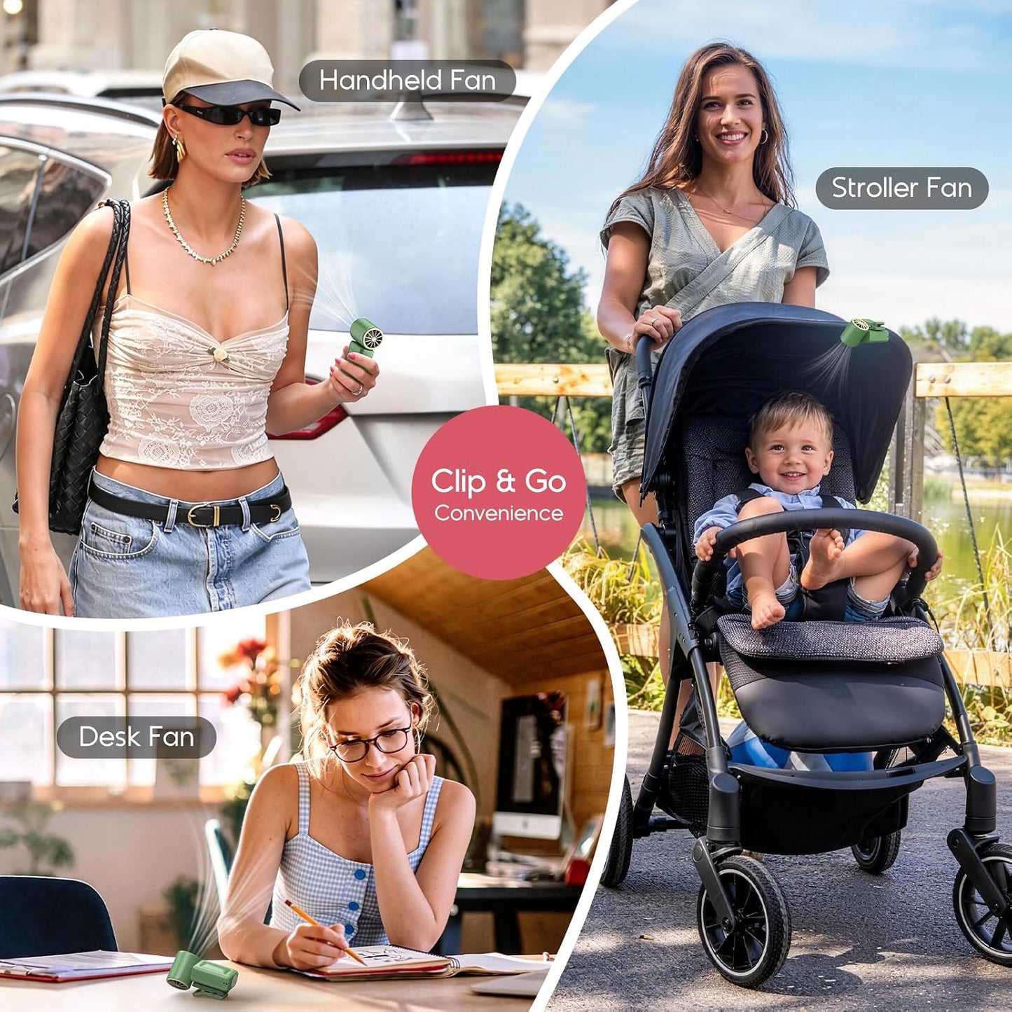 Clip-On Portable Fan for Strollers Travel, Rechargeable Turbo Personal Fan | Clip to Bag Strap Hat Stroller Shirt Desk Car Seats, Small 4 Speed 360° Rotate, Led Display, Turbo 13500RPM, Travel Essential
