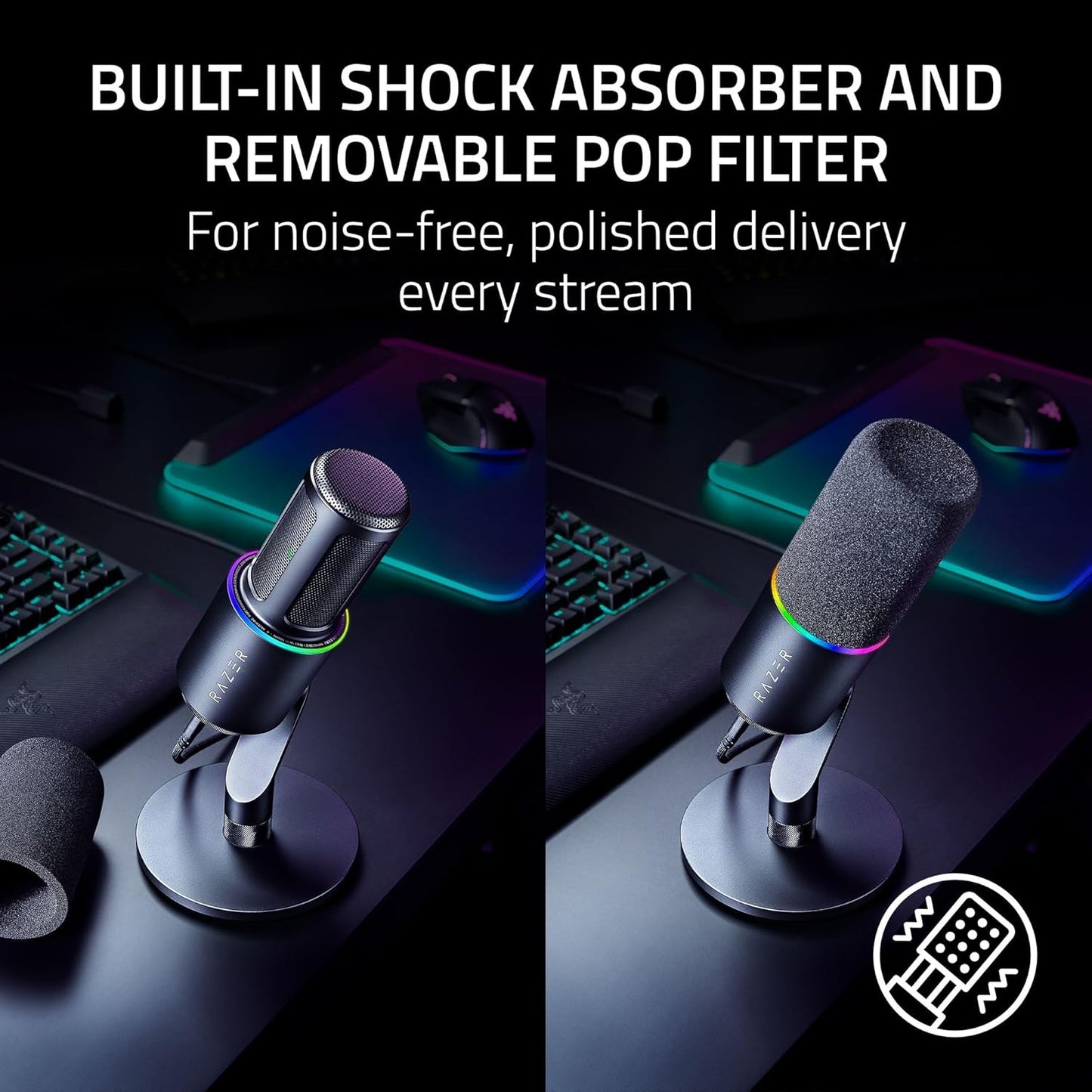 Razer Seiren V3 Pro Microphone, Dynamic USB Type C & XLR Mic, Black | 32-bit Float Support, Built-in Audio DSP, AI Noise Removal, Shock Absorber & Pop Filter, Chroma RGB Lighting Ring, Streaming