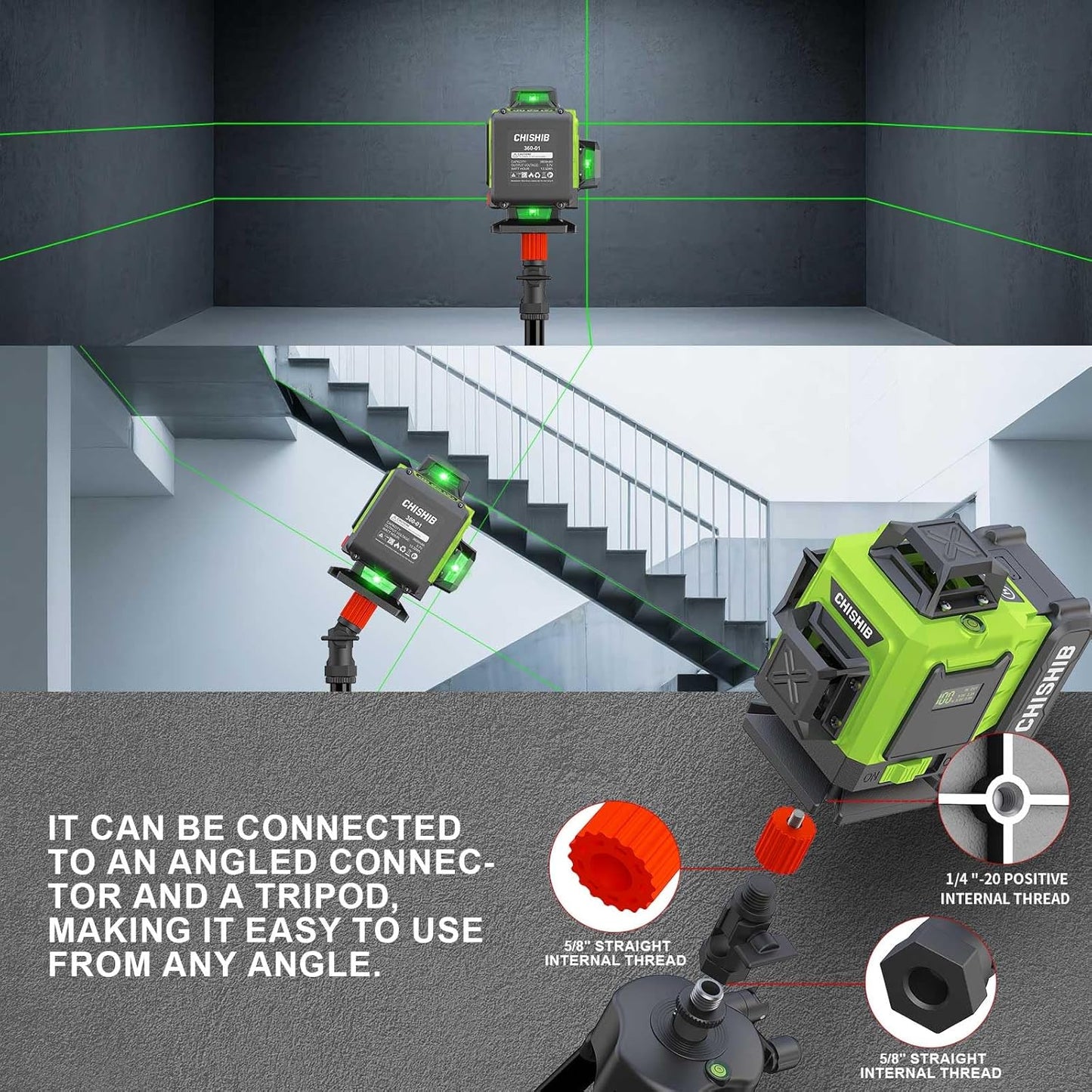 WEIDDW Laser Level 360° Green Cross Line Self Leveling Laser Measuring Tool