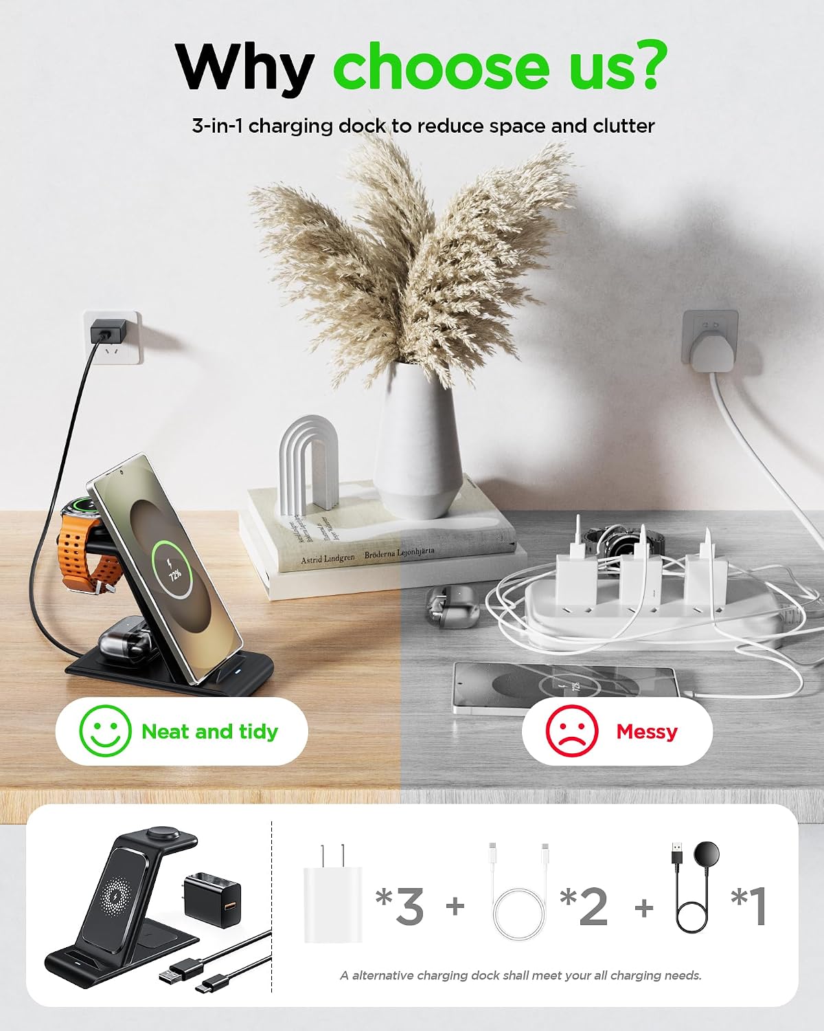 Wireless Charging Station for Samsung Galaxy Watch 9/8/7/6/5/4/3,S26 Ultra, Wireless Charger Samsung Phone Stand for Galaxy S25/S24/S23/S22/Note,Watch Ultra2,Buds4/4 Pro/3/2 Pro/Live Multiple Devices