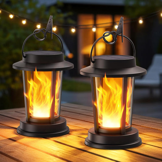 Solar Lanterns Outdoor Waterproof, Upgraded Flickering Flame Solar Lights Outdoor, Solar Powered Lanterns Decorative, Hanging Solar Lantern for Garden Yard Patio Path Porch Tree Decor 2 Pack