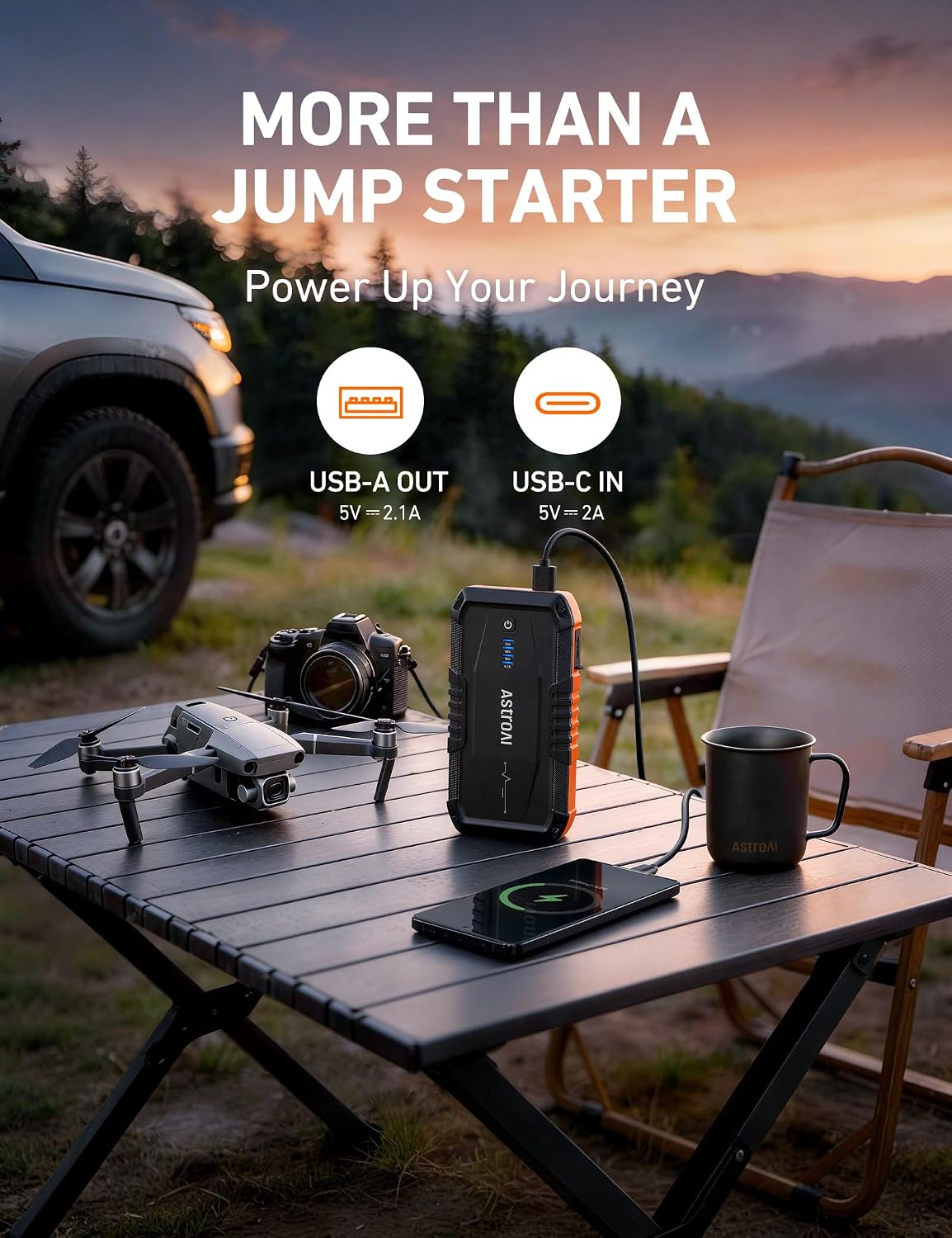 AstroAI S8 Car Battery Jump Starter 1500A – Portable 12V Lithium Jump Box with 3 Mode Flashlight, Power Bank & Smart Jumper Cables - for 6.0L Gas and 3.0L Diesel Engine,Orange