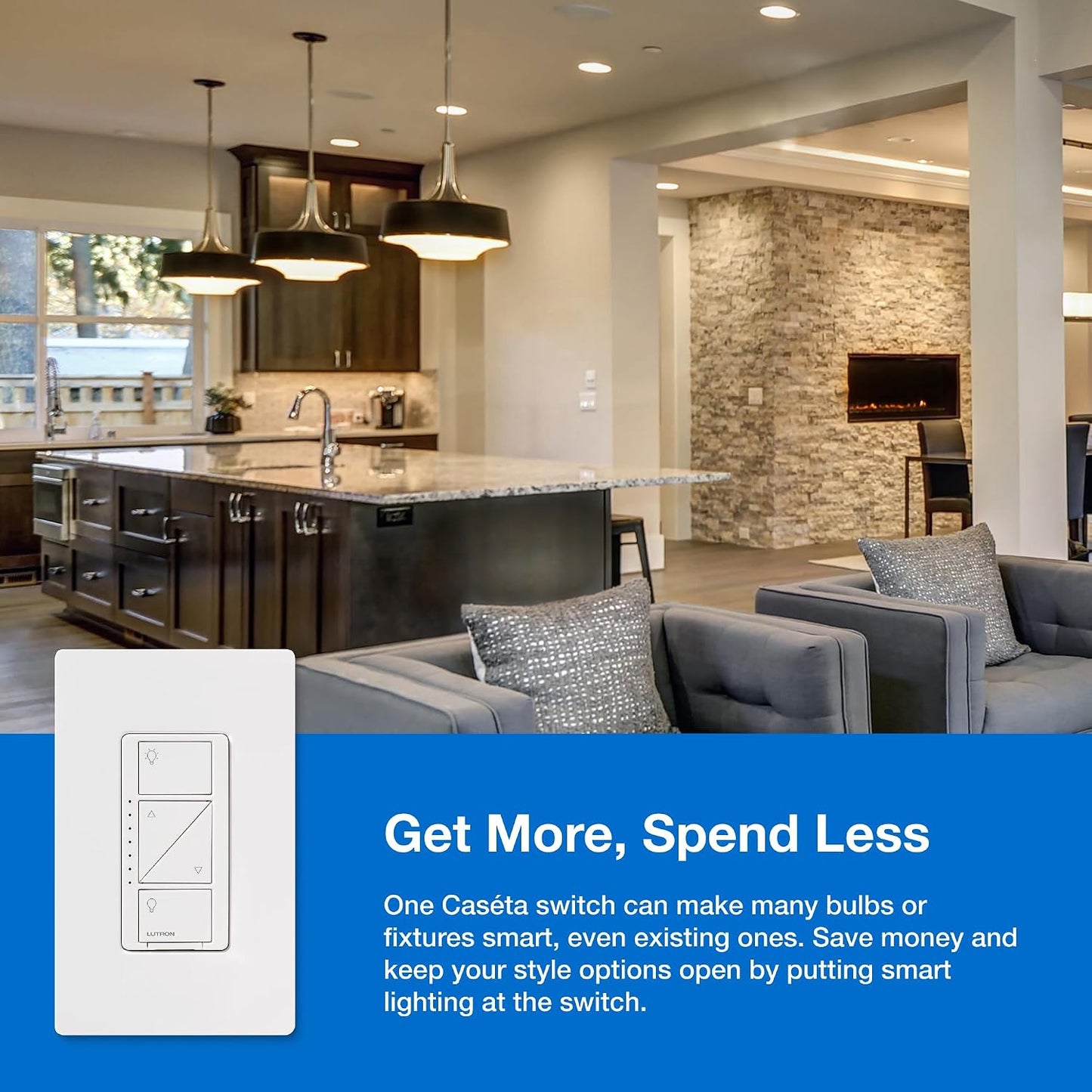 Lutron Caseta Smart Dimmer Switch (Smart Hub Required), No Neutral Required | For Caseta Systems, for Dimmable LED Lights, 150 Watt, Single-Pole/3-Way, PD-6WCL-WH, White