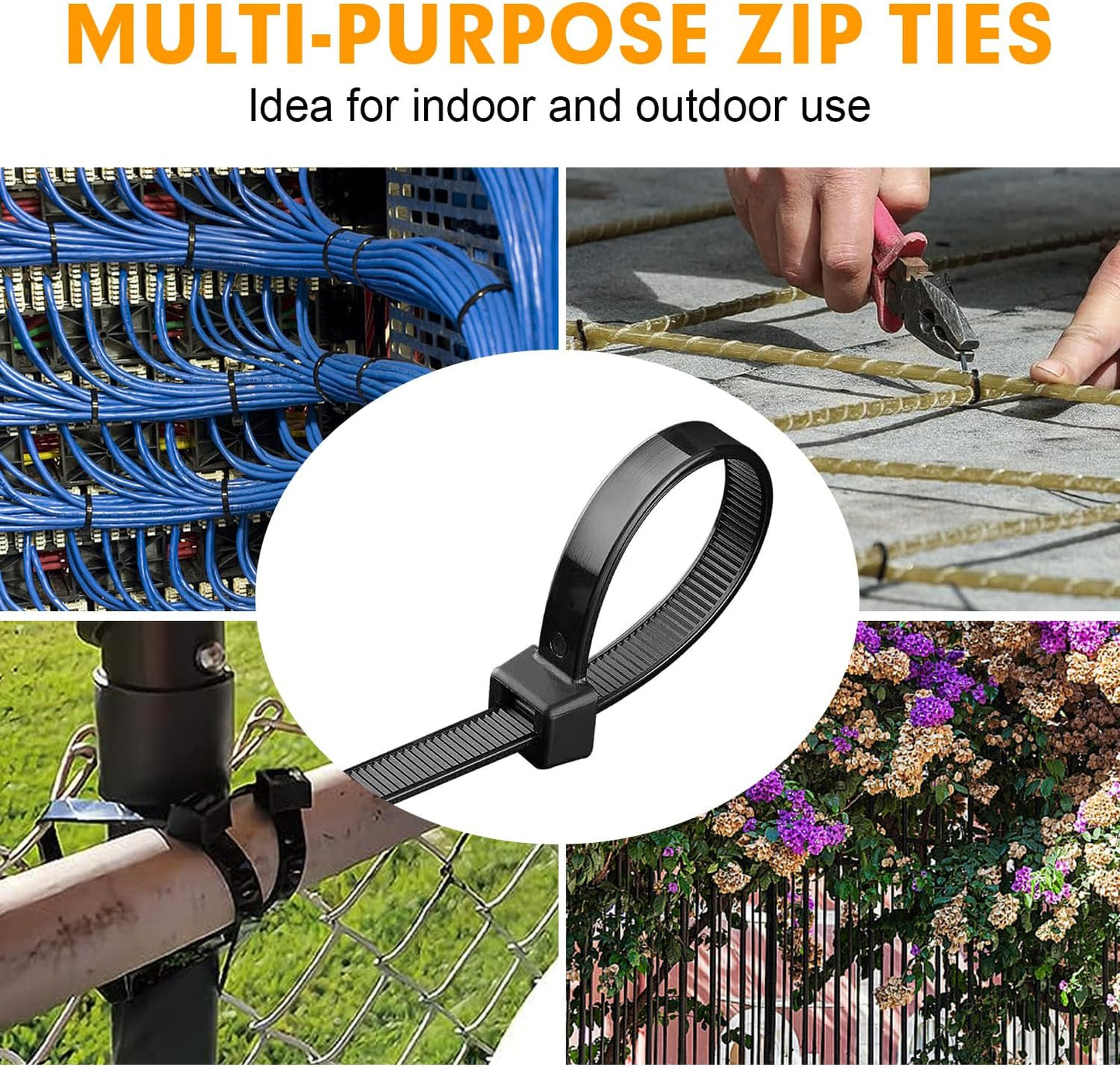 RAZCC 1200pcs Black Cable Zip Ties 12 Inch, Heavy Duty Plastic Nylon Tie Wraps with 50lb Tensile Strength for Indoor & Outdoor