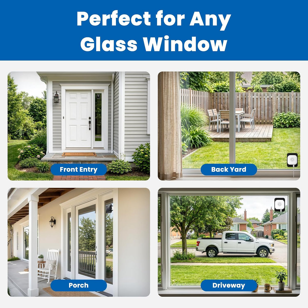 2K Window Security Camera, No Drill Mount with Anti-Glare Glass Design