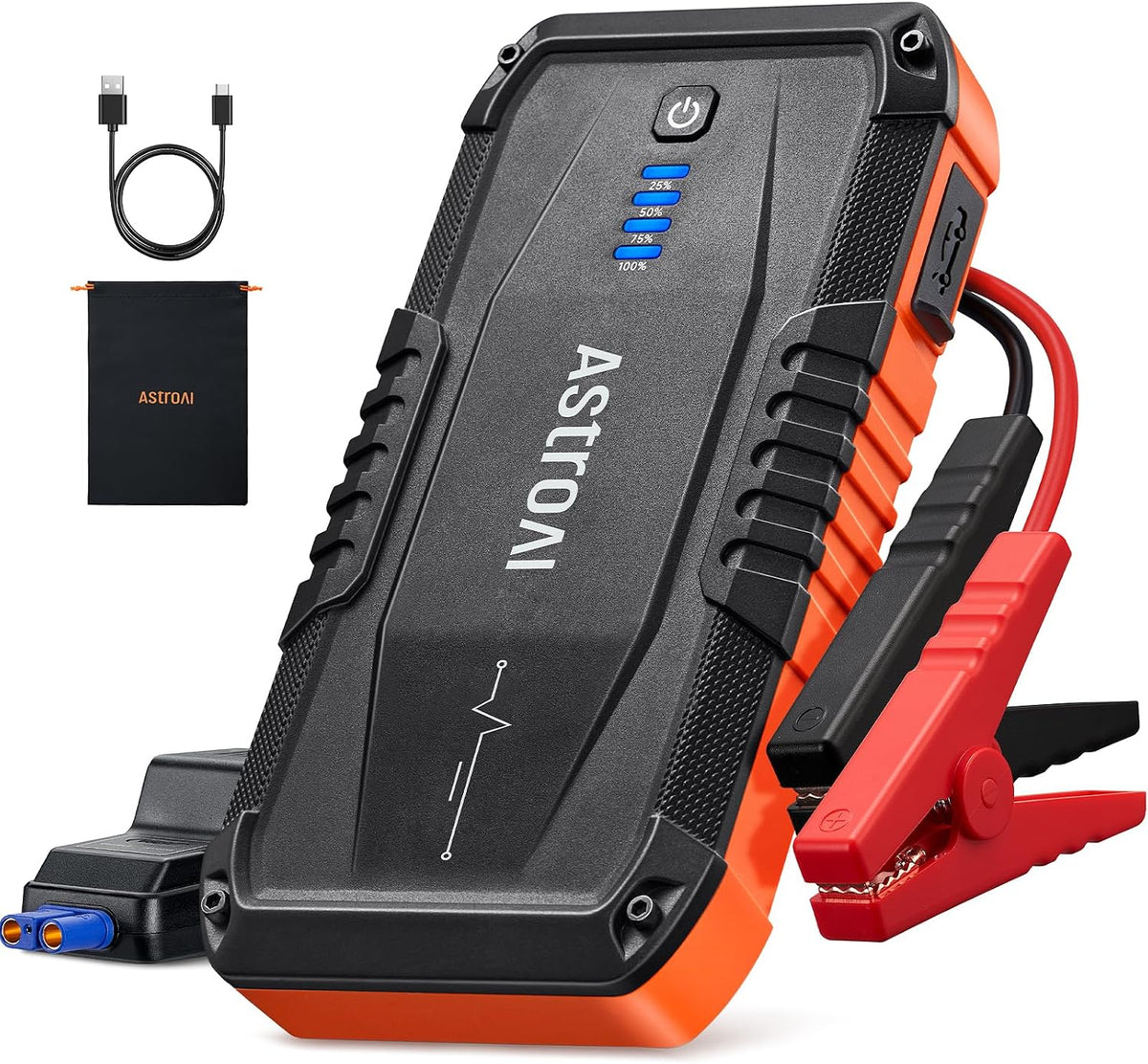 AstroAI S8 Car Battery Jump Starter 1500A – Portable 12V Lithium Jump Box with 3 Mode Flashlight, Power Bank & Smart Jumper Cables - for 6.0L Gas and 3.0L Diesel Engine,Orange