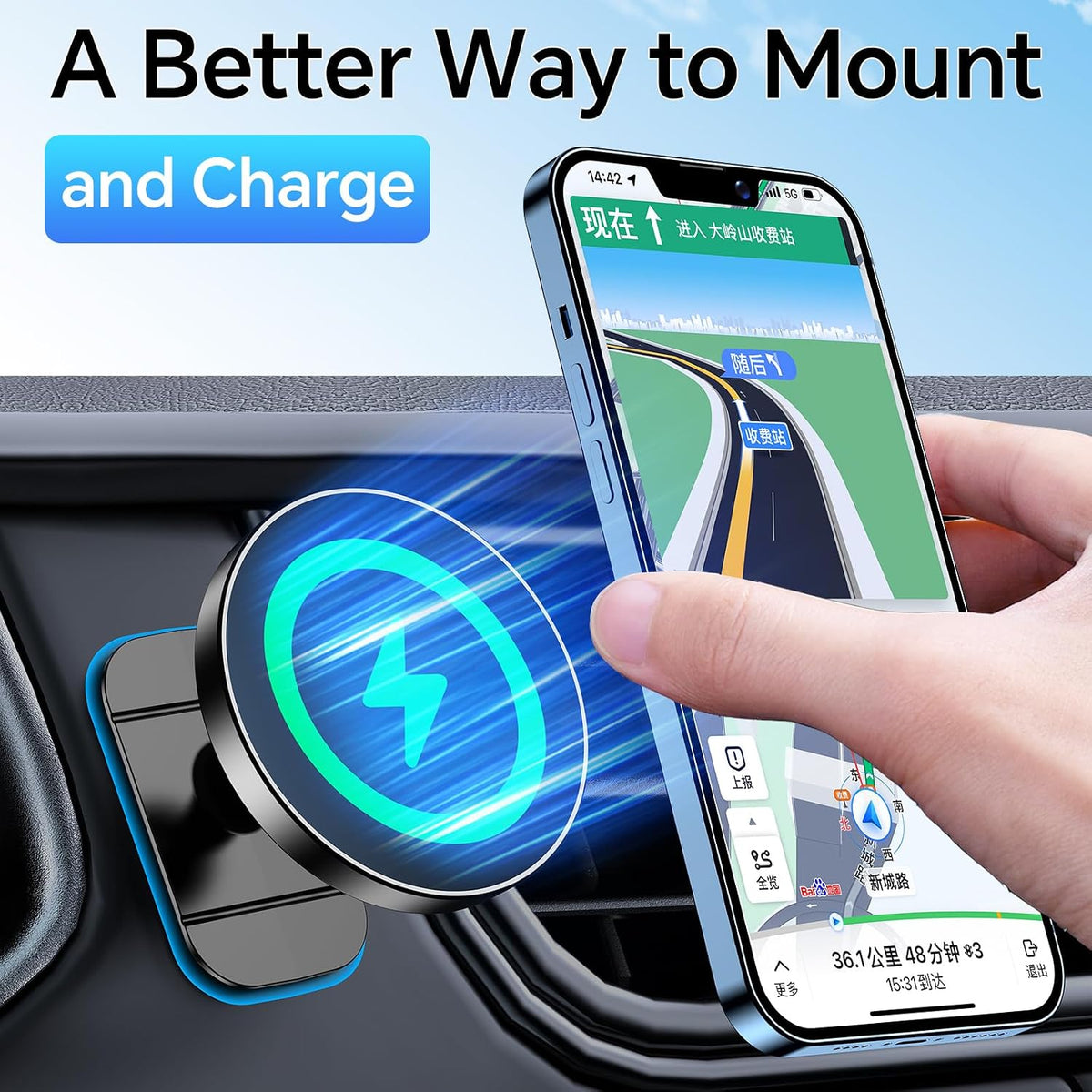 for 15W Magsafe Car Mount Charger Magnetic Wireless Car Charger for iPhone | Magsafe Car Charger Magnetic Phone Holders for Your Car Accessories Car Phone Holder Mount for iPhone 17 16 15 (Black)