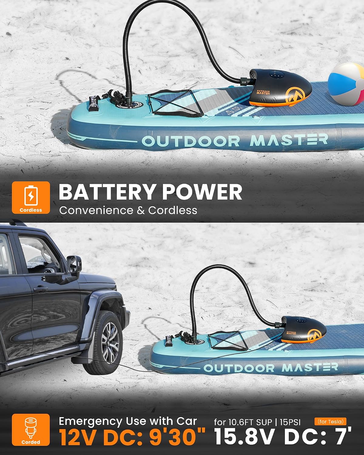 OutdoorMaster Shark 2S 88.8Wh Electric Paddle Board Pump Inflate & Deflate | 88.8Wh Rechargeable SUP Air Pump, One Charge for 6 SUPs,12V/15.8V DC Input, Digital Display, 20PSI, Auto-Off, 8 Nozzles