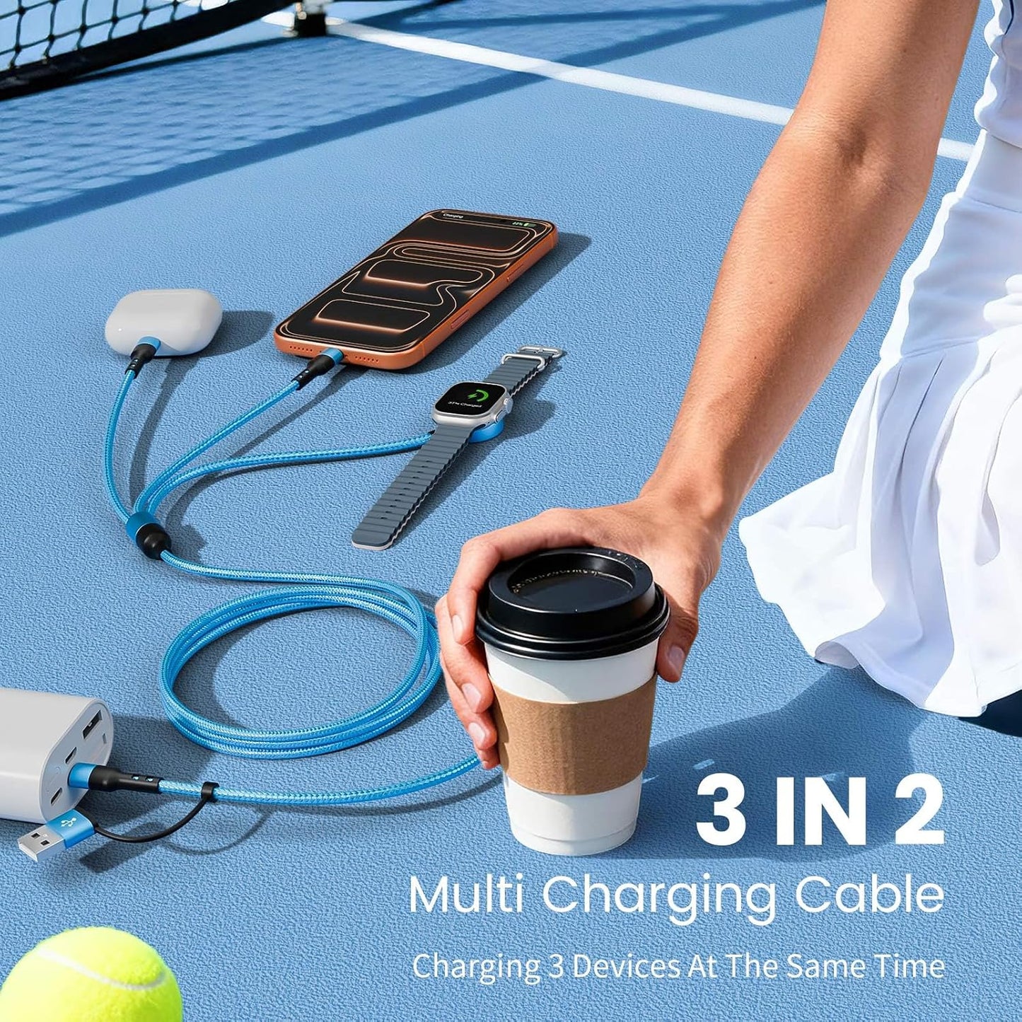 Cruise Travel Essentials 2026, Multi Charging Cable Cord for iWatch Charger | 3 in 2 USB A/C Cable to iPhone 17 Charger/iWatch Charger/IP, Multi Charger Cable for iWatch Series & iPhone17-8/iPad Blue-5FT