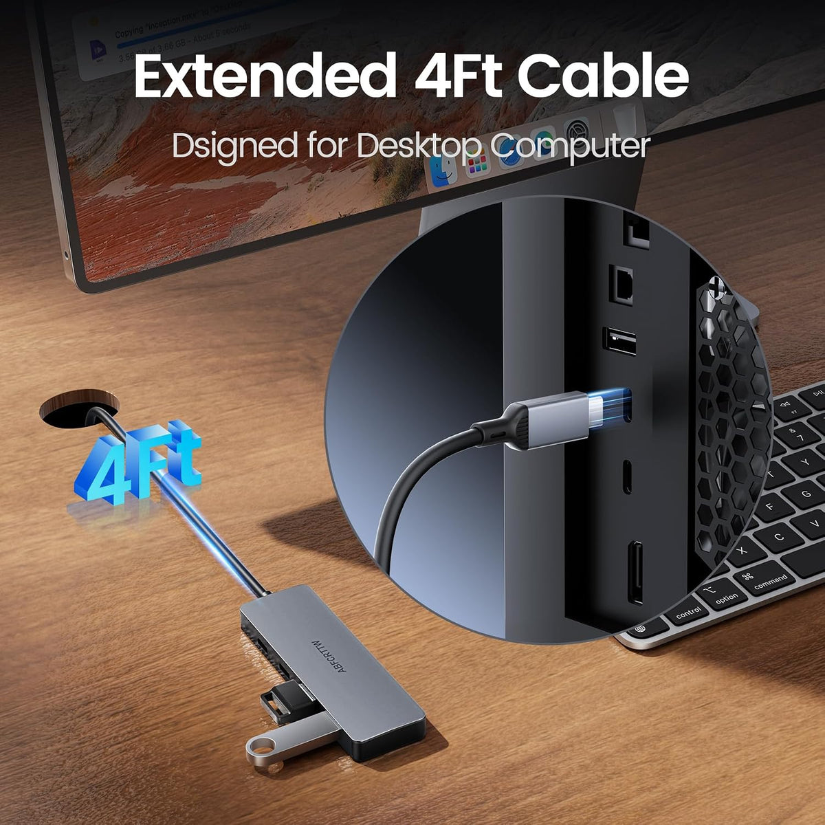 4FT USB C Hub 3.2 Multiport Adapter for MacBook Neo