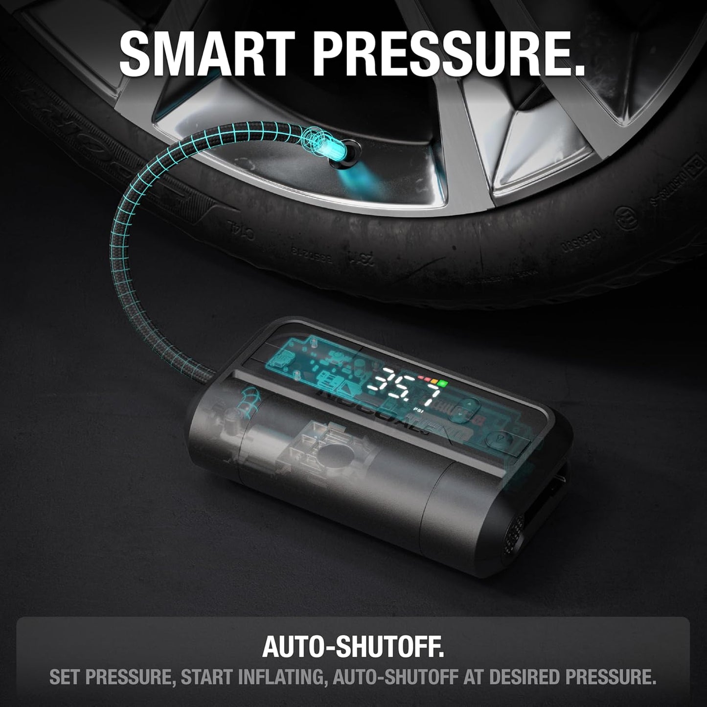 NOCO Air AL5 17 LPM 12V Cordless Tire Inflator & Portable Air Compressor | Inflates 0-40 PSI in 7 Minutes, 130 PSI, Digital Gauge & Auto-Shutoff, USB-C Rechargeable Power Bank, Tires up to 31 Inches