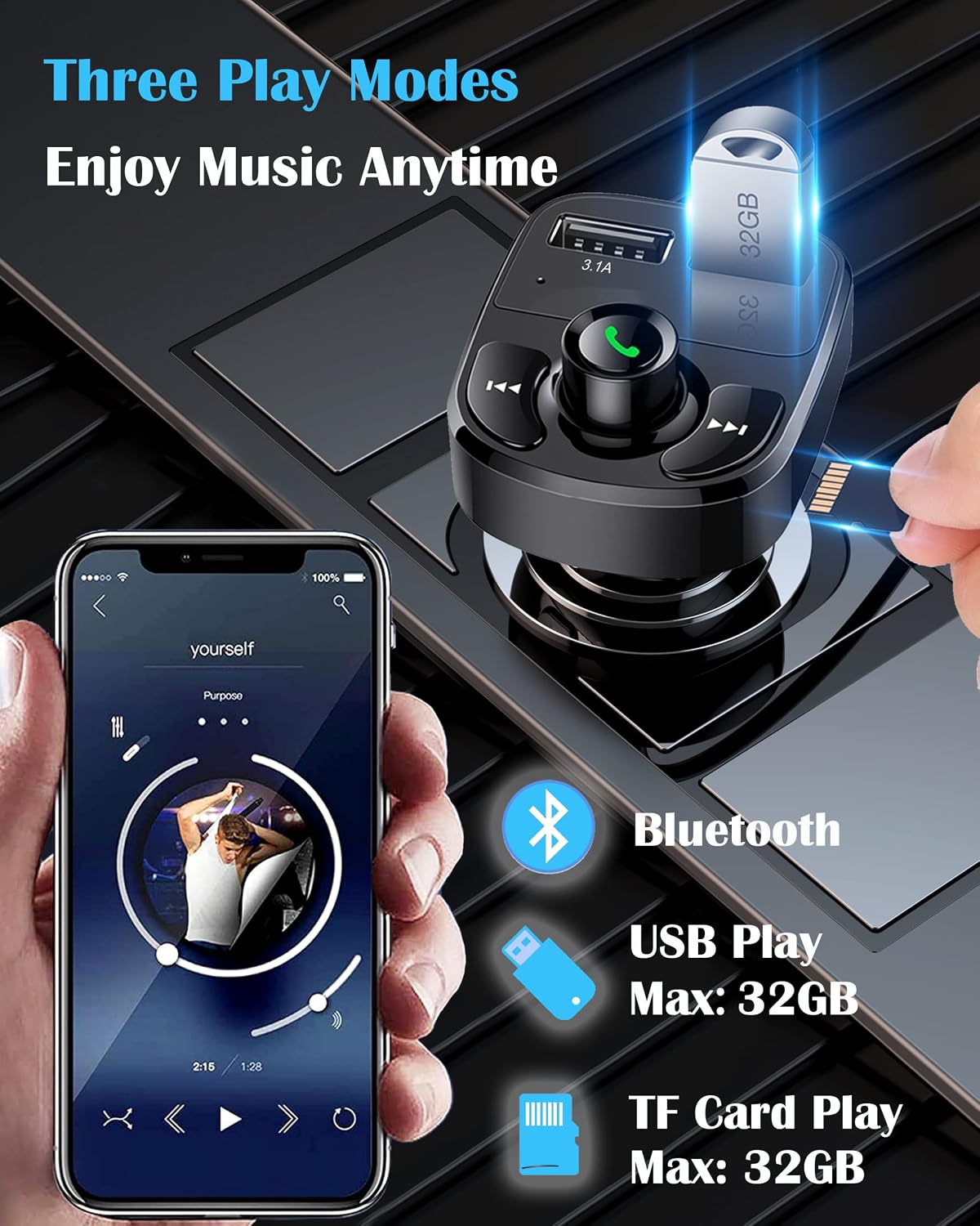 LIHAN Bluetooth Car Adapter 5.3, FM Transmitter, Dual USB Charger | Stream music, Spotify and GPS navigation with hands-free calling while charging two devices through dual USB ports
