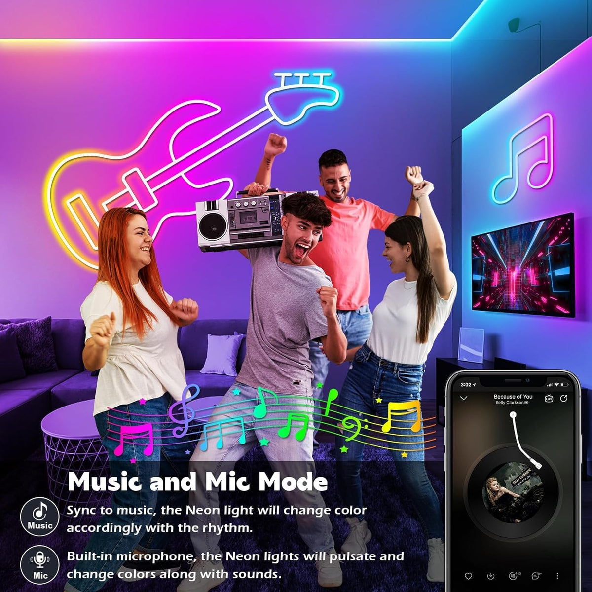 100Ft Neon Rope Lights,Flexible Led Rope Lights Control with App/Remote,Multiple Modes Rope Lights,IP65 Outdoor RGB Led Neon Lights Waterproof,Music Sync Gaming Led Neon Light Strip for Bedroom Decor