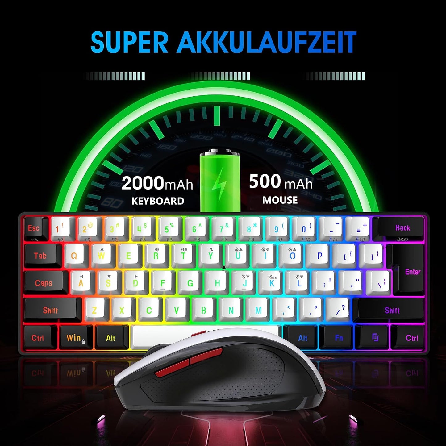 Snpurdiri 2.4G 60% Wireless Gaming Keyboard and Mouse Combo, Black-White | Include Mini 60% Gaming RGB Backlit Keyboard, Ergonomic Vertical Feel Small Wireless Mouse
