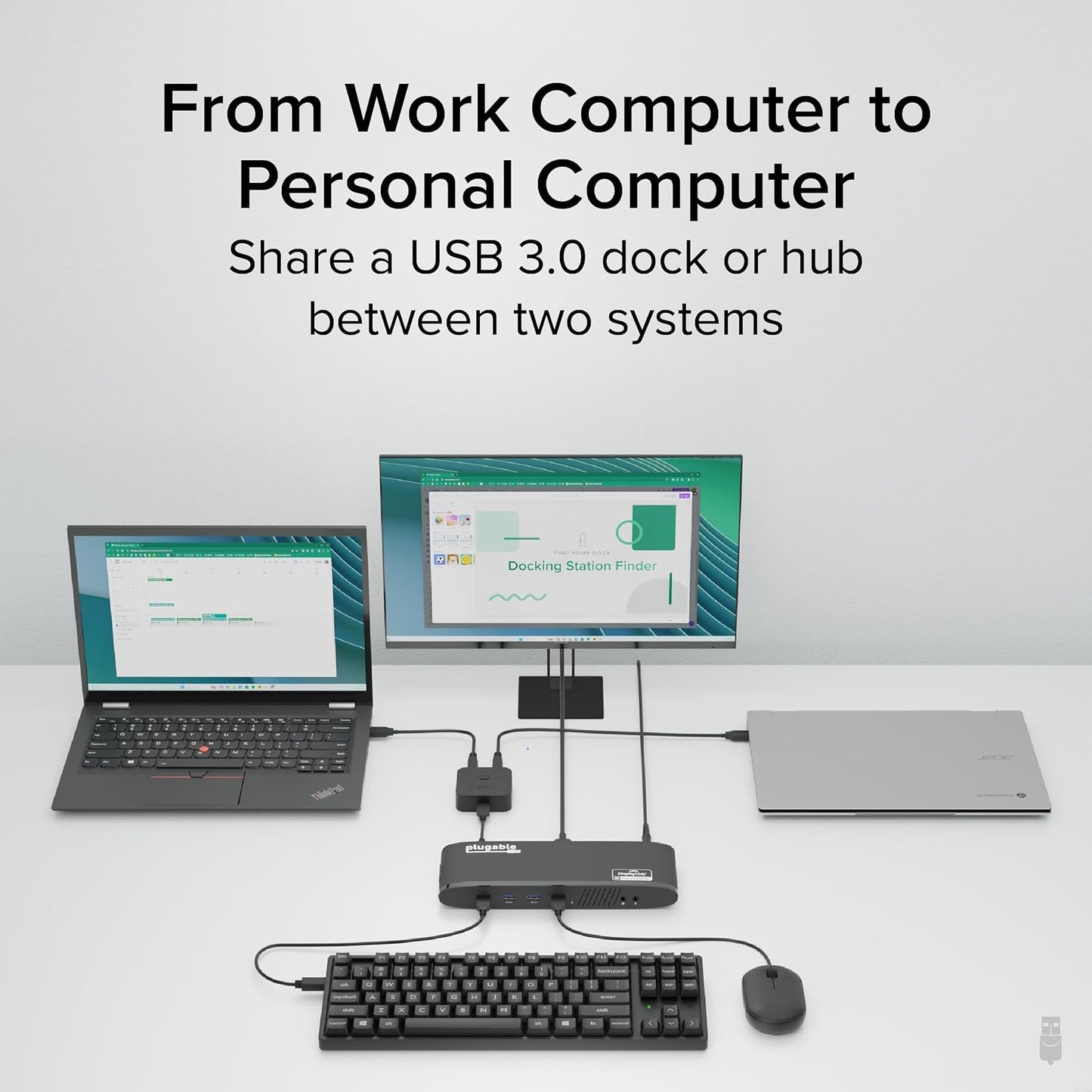 Plugable USB 3.0 Sharing Switch, One-Button USB A Switch to Share Devices Between 2 Computers | KVM Switch for Keyboards, Docking Stations & More