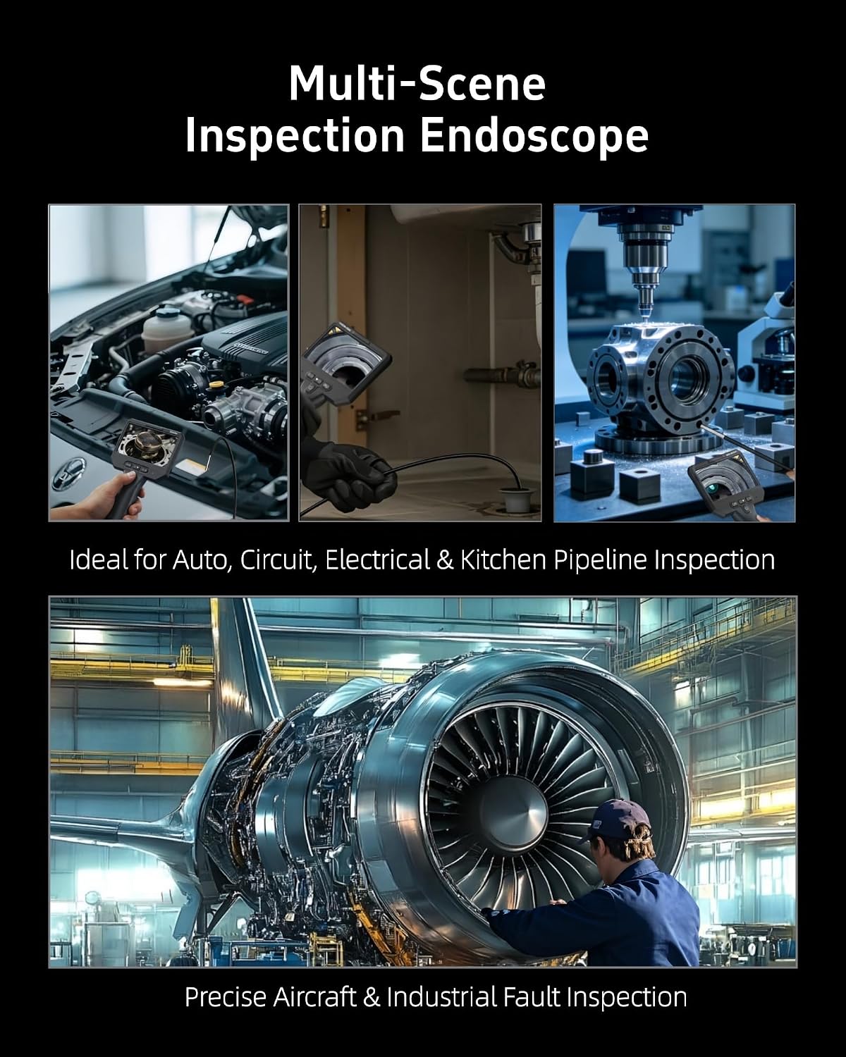3.9mm Endoscope Camera with Light, 1920P HD Borescope Inspection Cam | 4.3" IPS Screen, 5FT Flexible Cable, IP67 Waterproof, for Engine Automotive Aircraft Wall, Mechanic Tool, Cool Gadget Gift