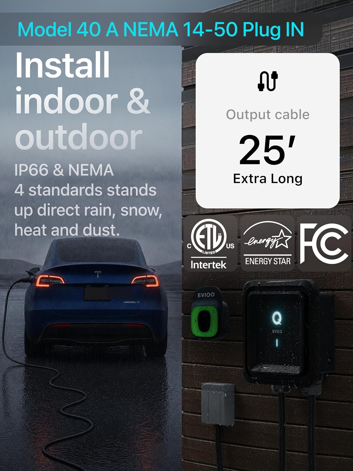 Level 2 EV Charger NACS 40A - NEMA 14-50 Plug in 240V Tesla Charger Level 2