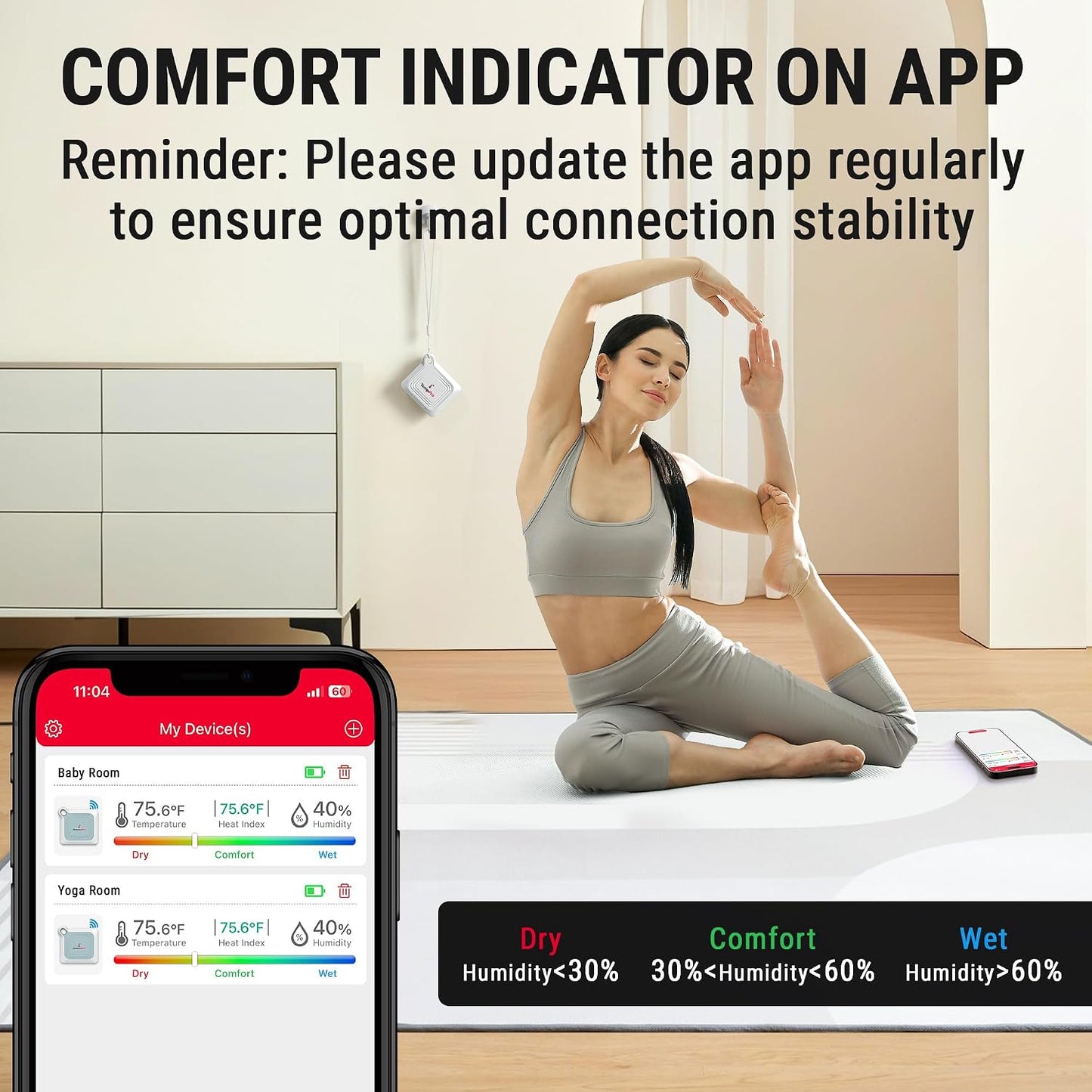 TempPro TempAir Bluetooth Thermometer Hygrometer, 260 ft Temperature Sensor | Greenhouse Thermometer with Remote App Control, Temperature and Humidity Monitor with 2-Year Data Logging Export