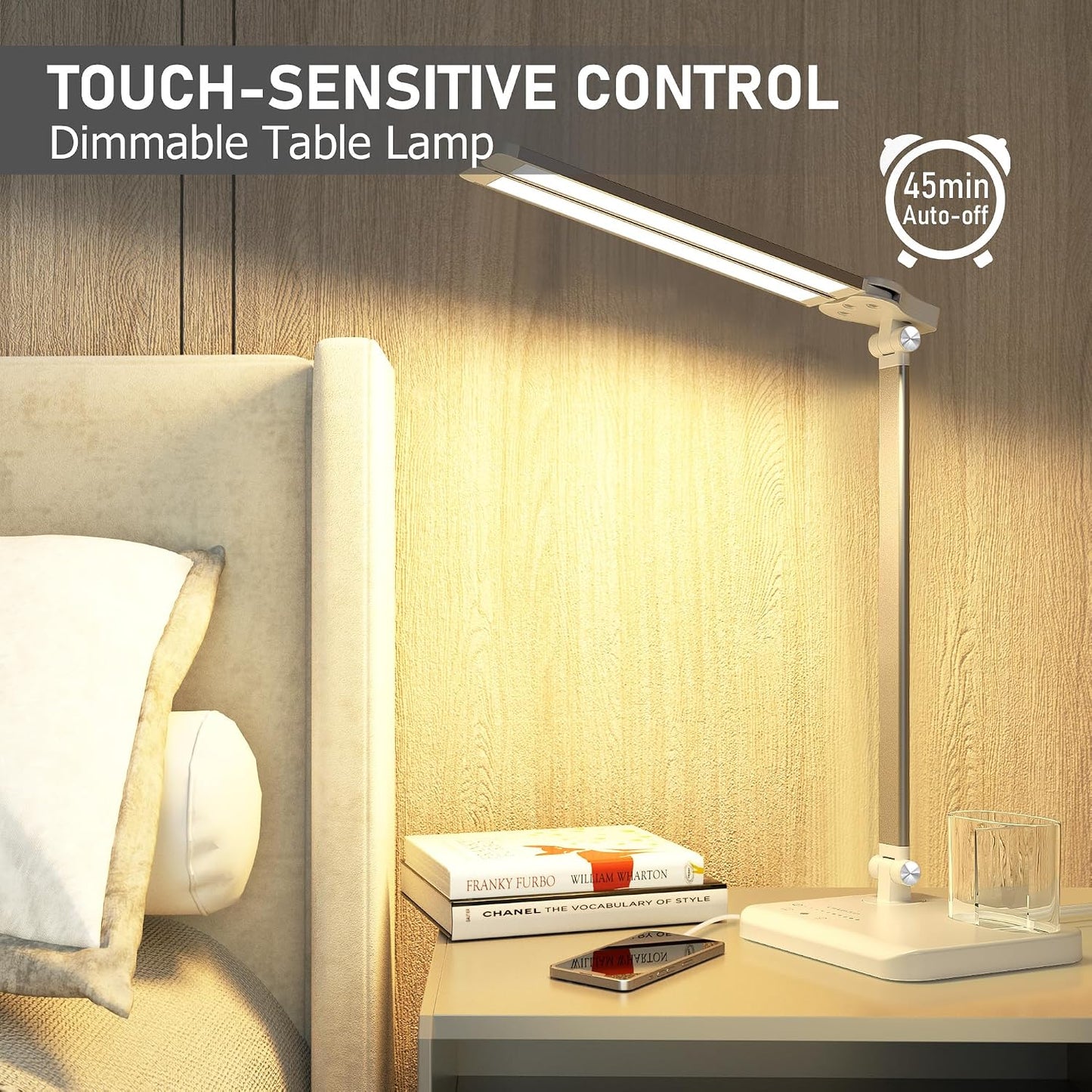 LED Desk Lamp for Home Office Desk Light Table Lamp 50 Lighting Modes Timer | Eye-Caring Desk Lamp with USB Adapter, Foldable Dual Swing Arm Architect for Reading, Study, Workbench