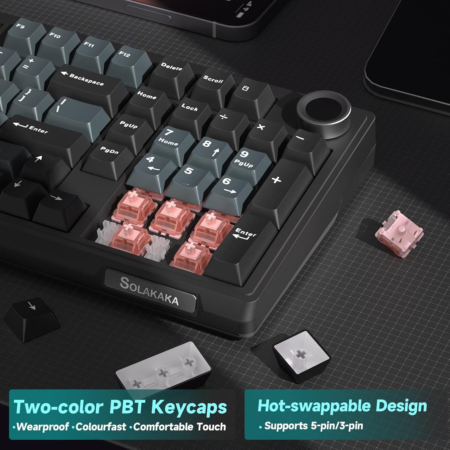 SOLAKAKA KI99 Pro Wireless Mechanical Keyboard with Quiet Switch, Hot Swappable Pre-Lubed Switches with RGB Backlit, Gasket Structure Computer Gaming Keyboard (BlackBlue, Silent Switch)