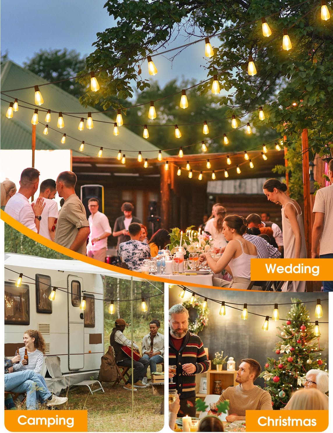 25FT Outdoor String Lights, Patio Lights with 10+1 LED Dimmable Waterproof Shatterproof ST38 Retro Edison 2700K Bulbs for Balcony Yard, Black