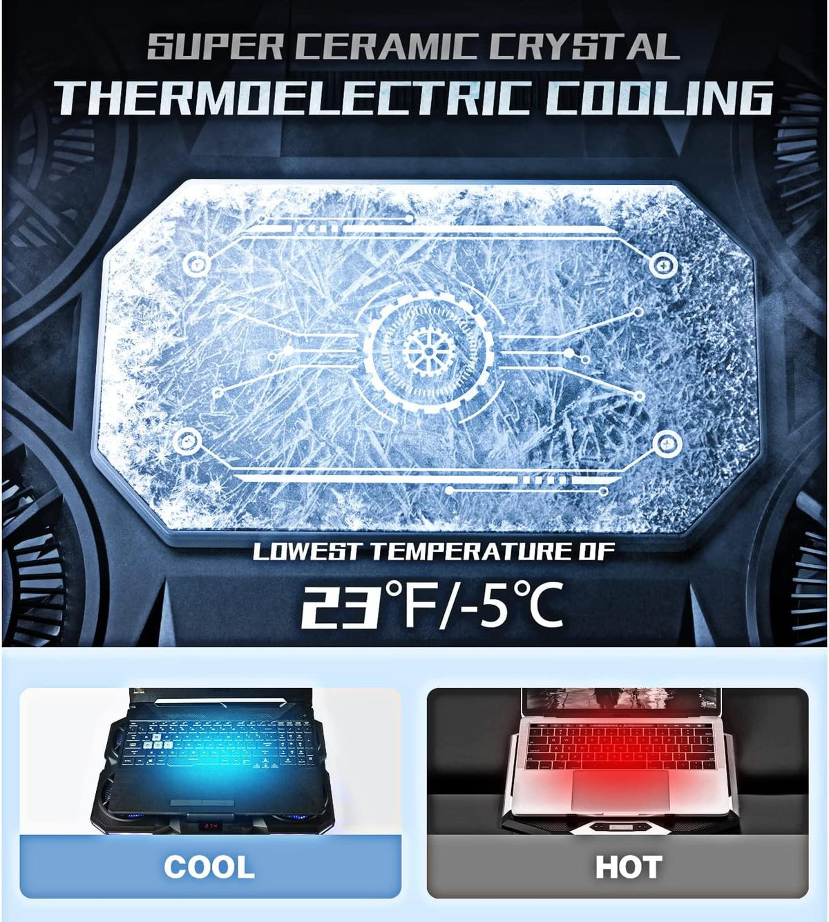 Laptop Cooling Pad with Thermoelectric Cooler and 4 Fans, Powerful Laptop Cooler, Independent Control, Multi-Gear Adjustment, RGB, 14-21 Inch Laptop Stand (14"/15.6"/17"/21")