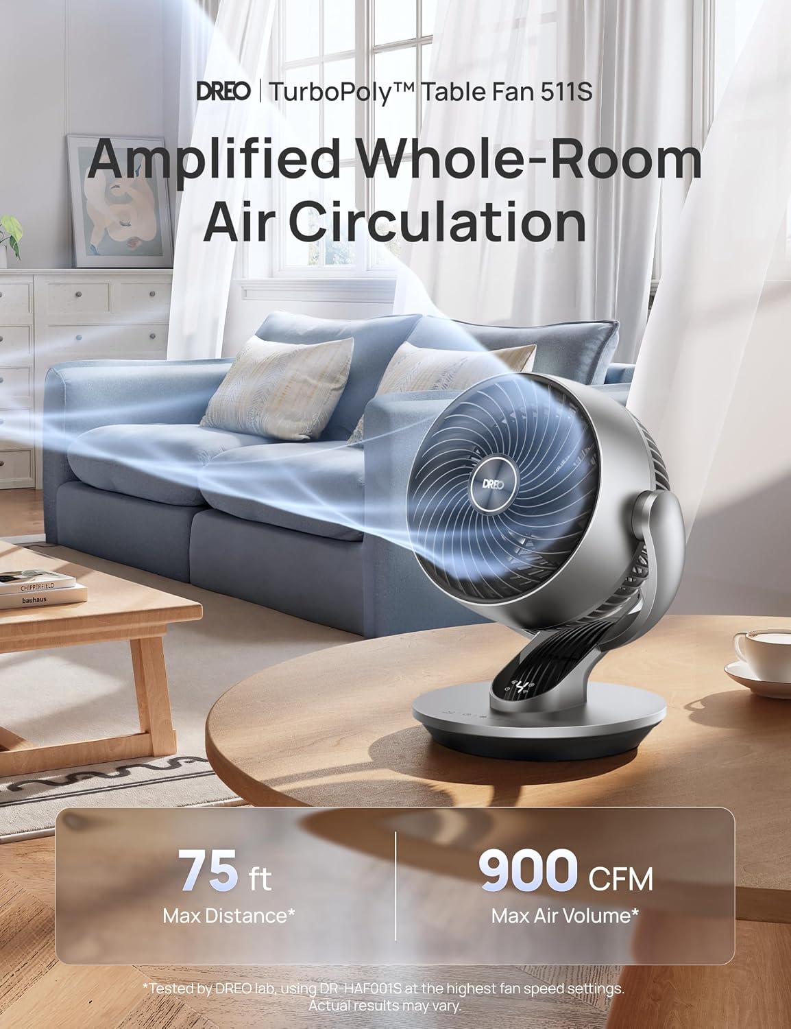 DREO Smart Fan for Bedroom,120° Vertical and 90° Oscillating Fan with Remote/Voice, 13 Inch Height Quiet Air Circulator for Whole Room, 70 ft, 4 Speeds, 5 Modes, 12H Timer, Desk Fans for Home, Office