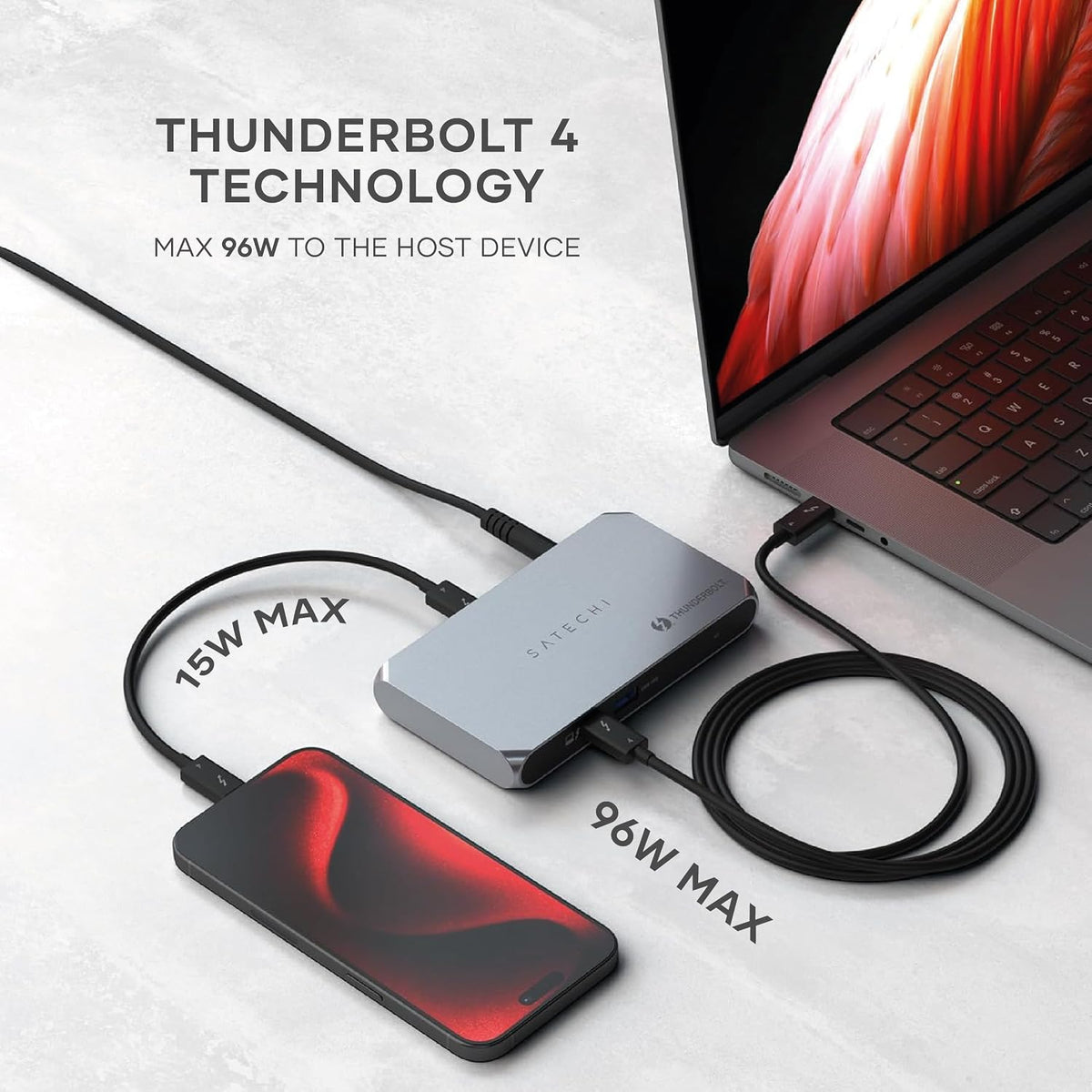 Satechi Thunderbolt 4 Slim Hub Pro, Docking Station, 100W USB-C Charging | Single 8K or dual 4K display, 4 Thunderbolt ports, USB 3.2 Gen2, for Mac, Windows, MacBook Air/Pro, Dell, Surface, Lenovo