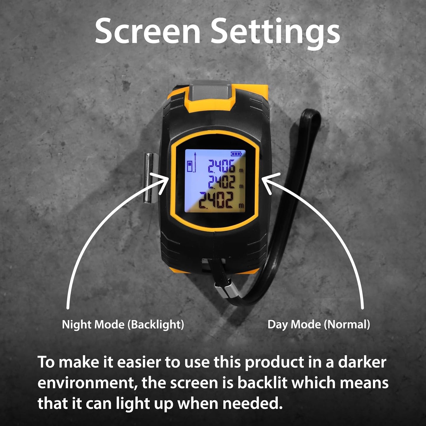 Laser Tape Measure 3-in-1 with Large LCD Display | Digital Laser Measurement Tool in/ft/m Scales up to 131ft/40M with calculations | Tape Measure 16ft/5M and Cross Line Laser Yellow