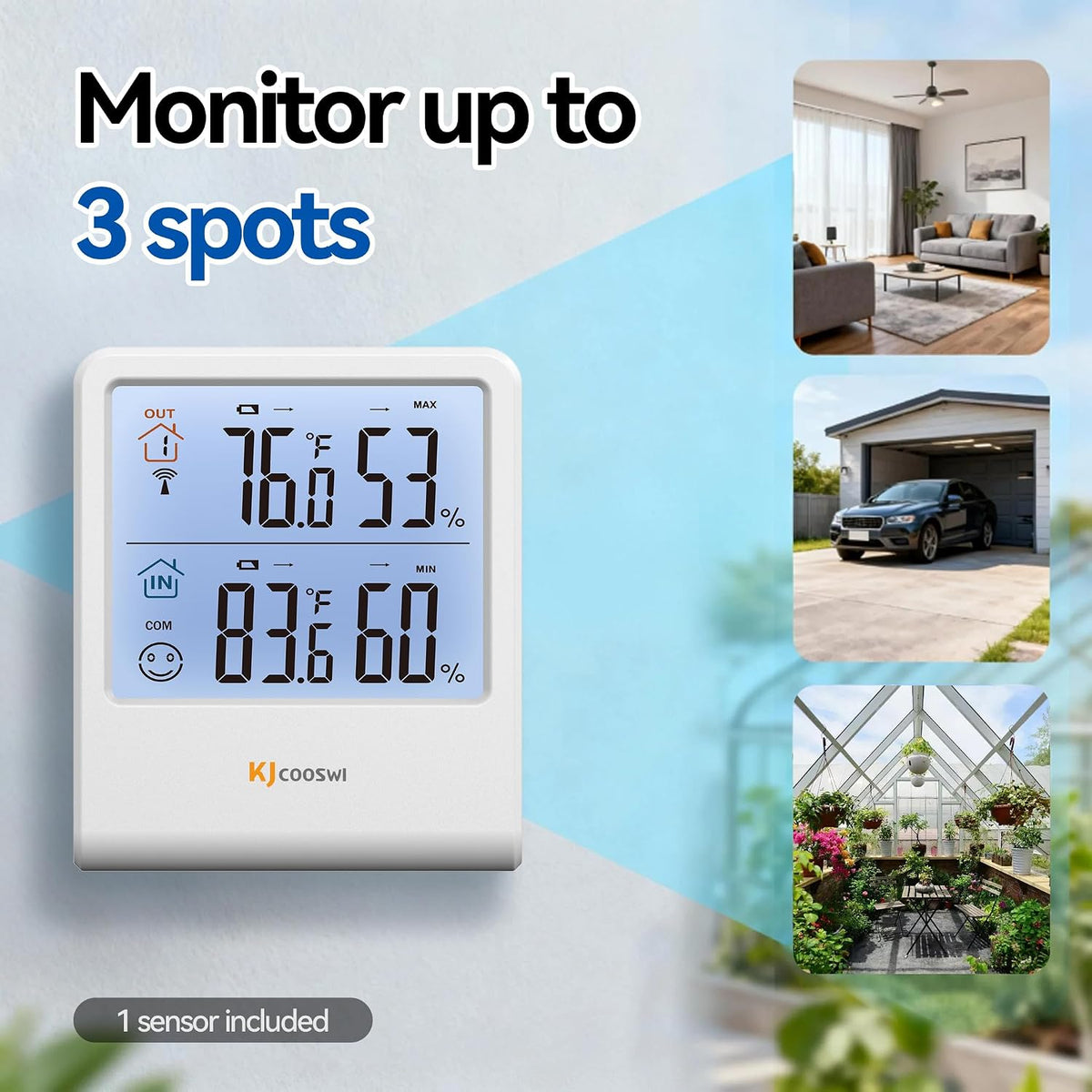 Indoor Outdoor Thermometer Hygrometer with Wireless Sensor, 328 ft Range