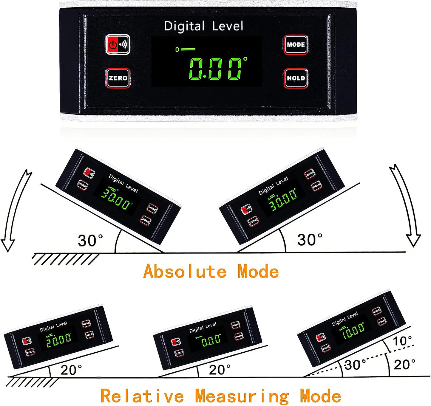 Inclinometer, Digital Protractor/Level/Angle Finder and Gauge Tools with V-Groove Magnetic Base and Backlight - Dust and Waterproof IP65 Precision Smart Level（Not include battery）