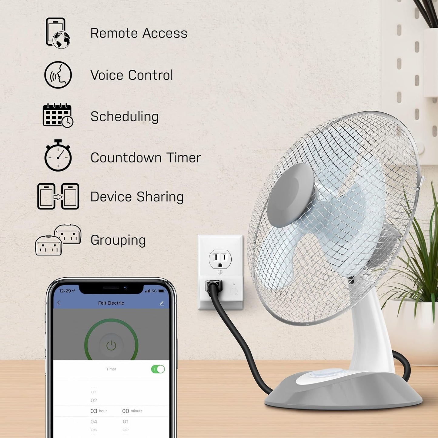 Feit Electric Smart Plug, WiFi Plug Compatible with Alexa and Google Home, Indoor Plug, No Hub Required, 2.4Ghz Network, Remote Control from Anywhere, 15 AMP, Smart Outlet Plug, White (Pack of 2)
