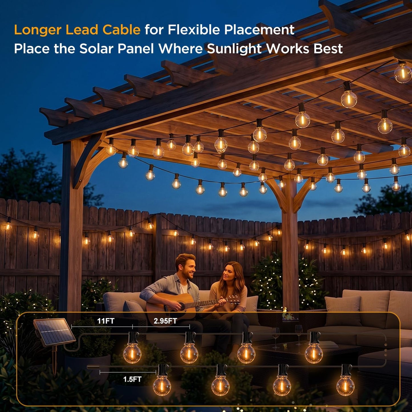 Nisocy 100FT Solar String Lights Outdoor, G40 Shatterproof Patio Lights with Upgraded Remote, Solar & USB Charging, Dusk to Dawn, Waterproof Hanging Bistro Lights for Backyard Garden RV Camping
