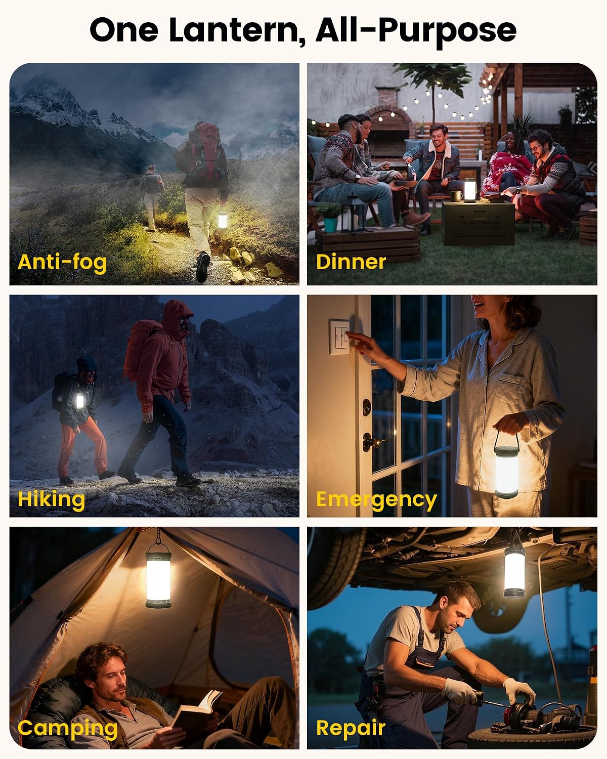 Glocusent LED Ultra Bright Camping Lantern, Camping Light with Max 1500LM | 5000mAh Portable Camping Light with 3 Colors & 5 Brightness, SOS, Rechargeable Lantern for Power Outages Hiking Emergency