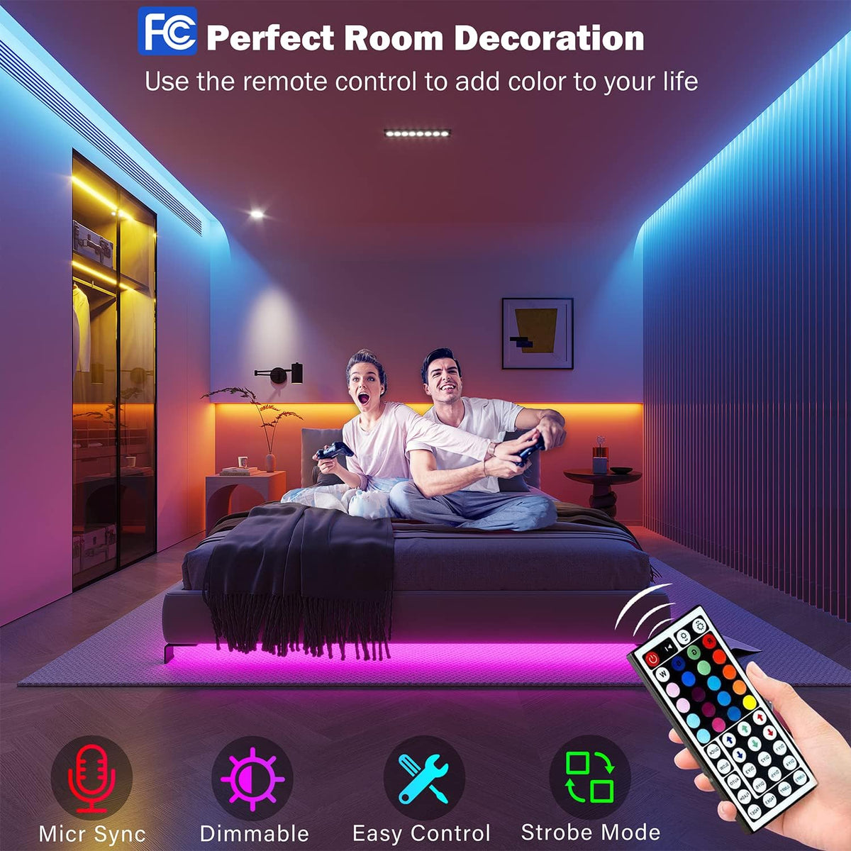Leeleberd 130 ft Led Lights for Bedroom,(2 Rolls of 65FT) Bluetooth Smart APP Control Color Changing RGB Led Strip Lights with Remote Control Led Lights for Room Kitchen Party Home Decoration