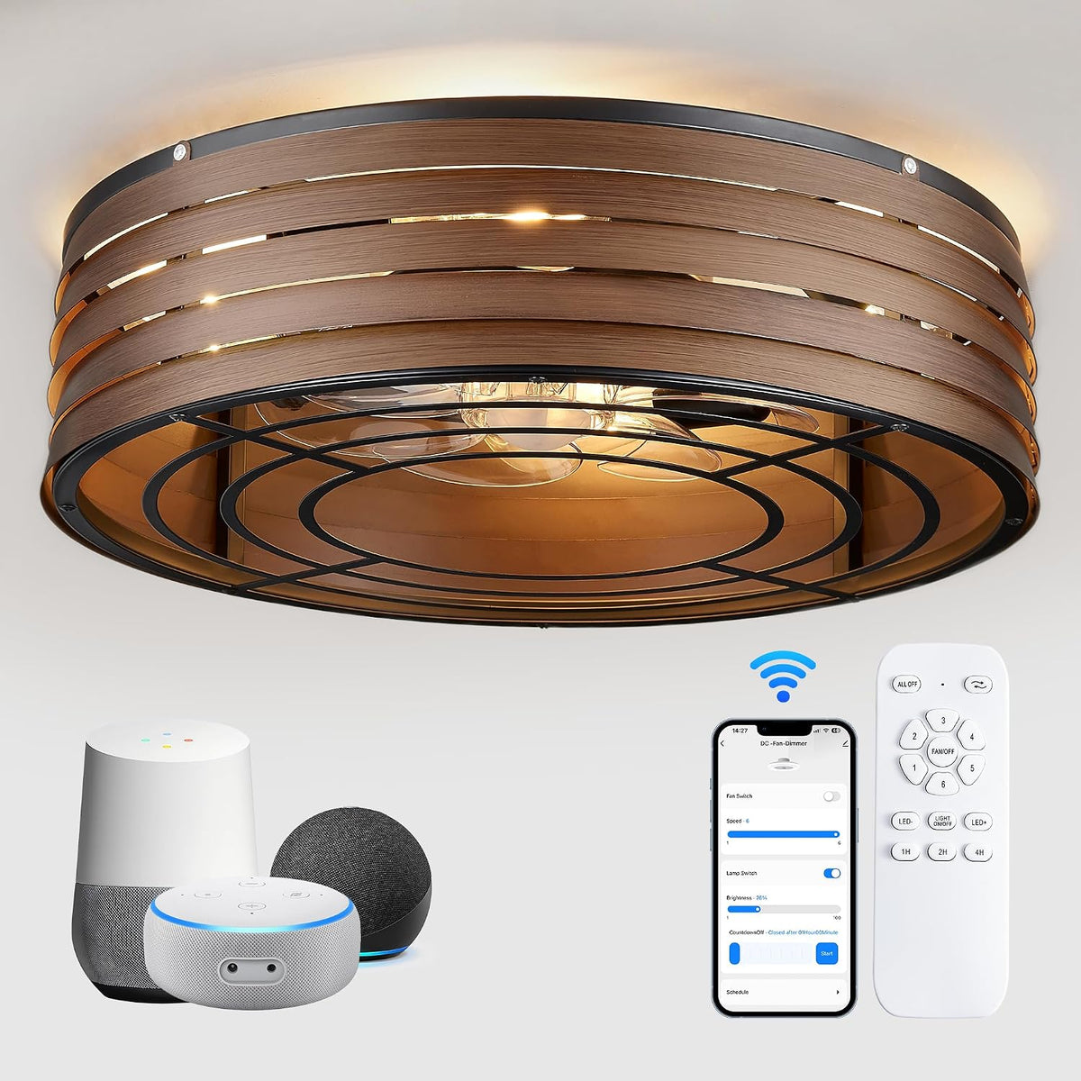 20-Inch Smart Ceiling Fan with Light, Alexa and Remote, Black Walnut