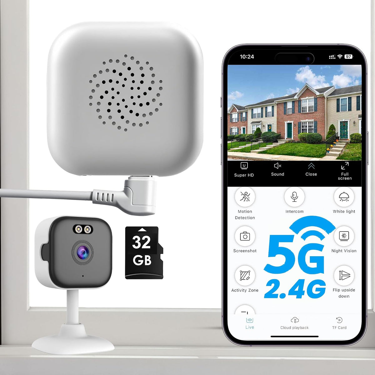 vebiliki 2026 Upgraded 2K Window Camera with 32GB Memory Card, 5GHz & 2.4GHz WiFi Indoor Security Camera with Starlight Color Night Vision, AI Person & Motion Detection, Easy Install, 24/7 Recording