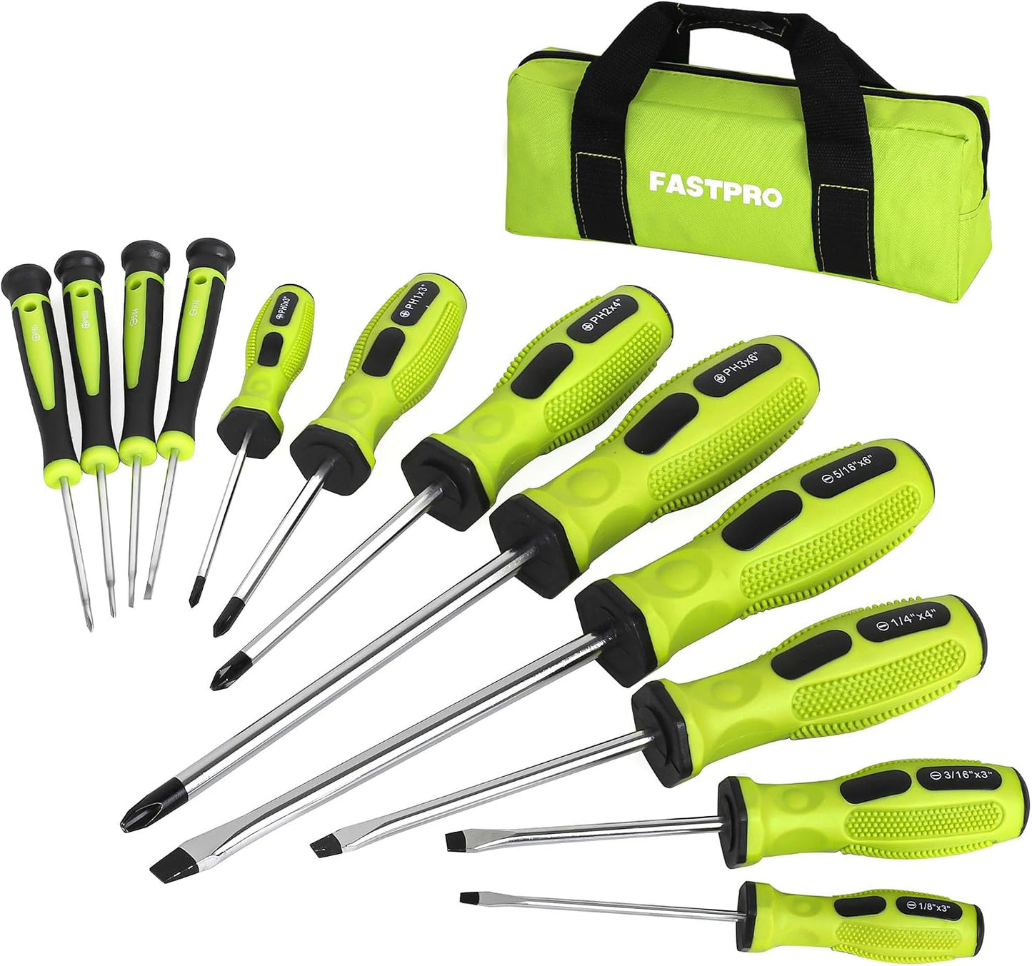 FASTPRO 12-Piece Pink Magnetic Screwdrivers Set with Storage Bag | 4 Phillips & 4 Slotted Tips, 4 Precision Screwdrivers, CR-V Steel, Ergonomic Handles, Home Repair Tool Kit for Women