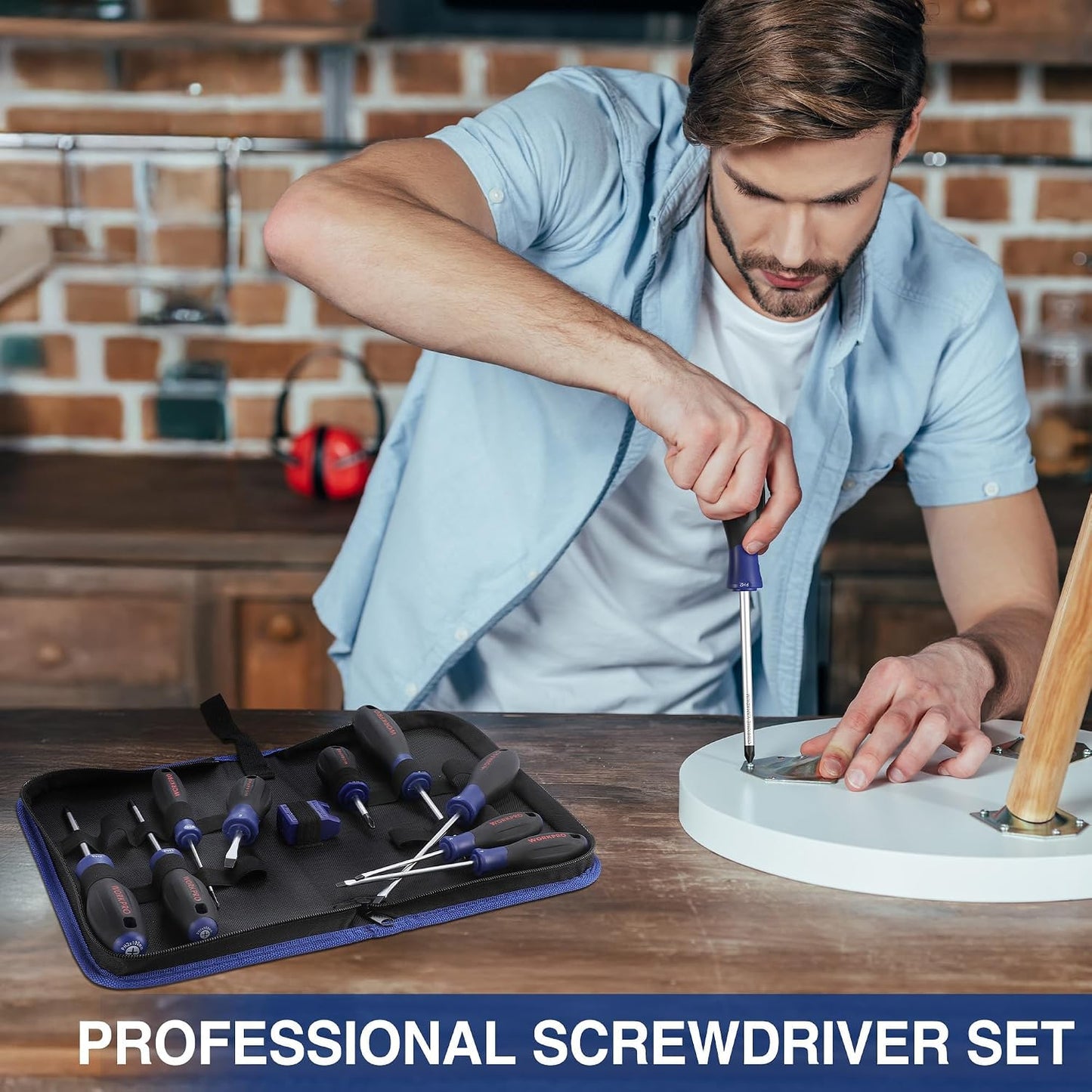 WORKPRO 10-Piece Magnetic Screwdriver Set with Pouch | Phillips, Slotted, and Flathead Screwdrivers with Non-Slip Grip for Home Repair and DIY Projects, Magnetizer Included