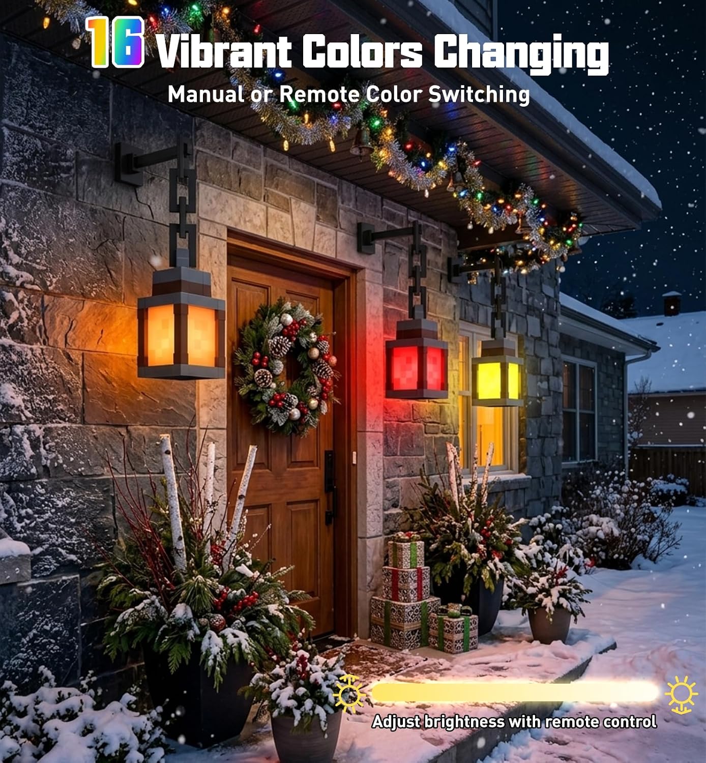 Pixelated Lantern Night Light with Timer 16 Color RGB Pixel Lantern Lamp Rechargeable Retro Pixel Decor Light with Remote & Touch Control, Hanging or Tabletop for Bedroom Desk Gaming Room Decor Gift