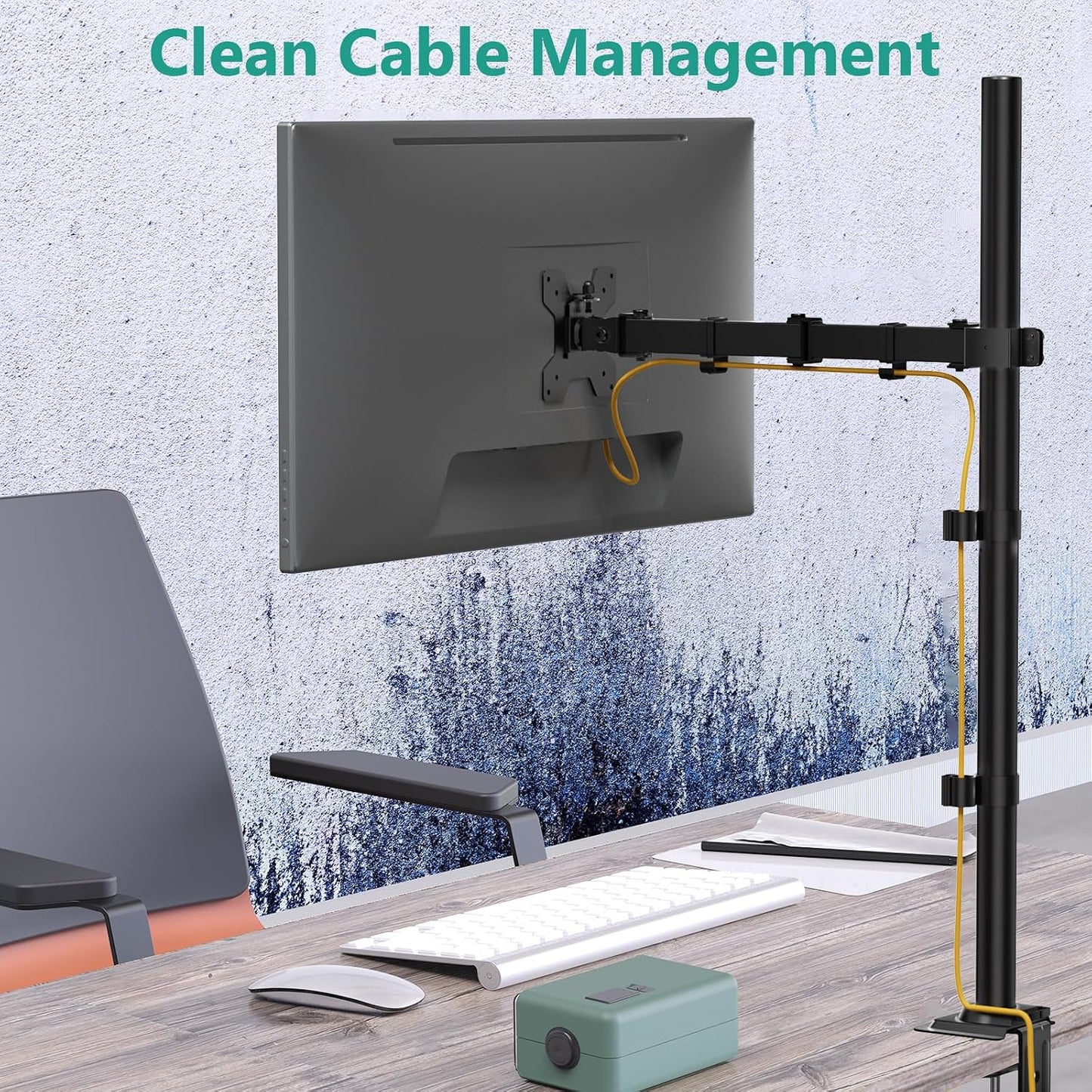 WALI Tall Monitor Arm Mount for Desk for 13-34 inch Screens, 22 lbs per Arm | Single Extra Tall Monitor Mount, Full Motion with Tilt, Swivel, Rotation, VESA Mount 75/100mm,for Office/Home (M001XL), Black