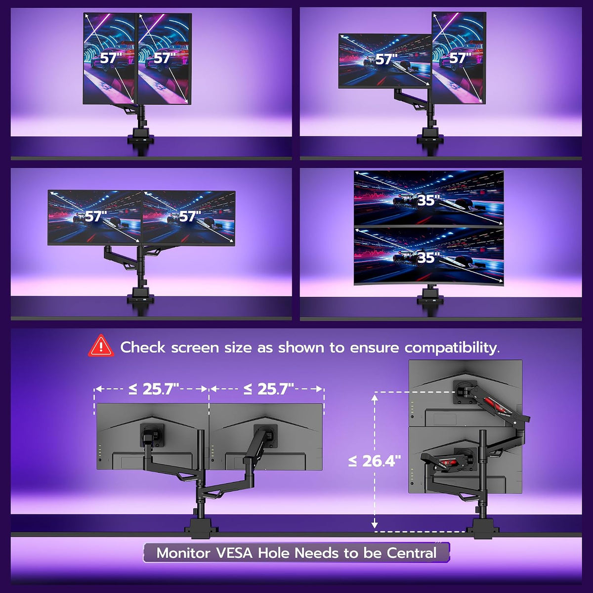 ARES WING Heavy-Duty Gas Spring Dual Ultrawide Monitor Arm57 60Lbs USB VESA