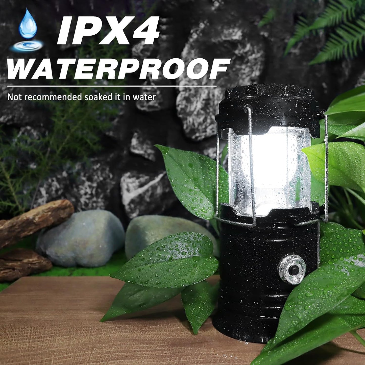 DIBMS 4-Pack Solar Camping Lantern, Collapsible Flashlight Emergency Lights | LED Solar USB Rechargeable Lamp Folding Tent Hanging Lights Survival Kits for Hurricanes Power Outages Indoor Outdoor (Black)