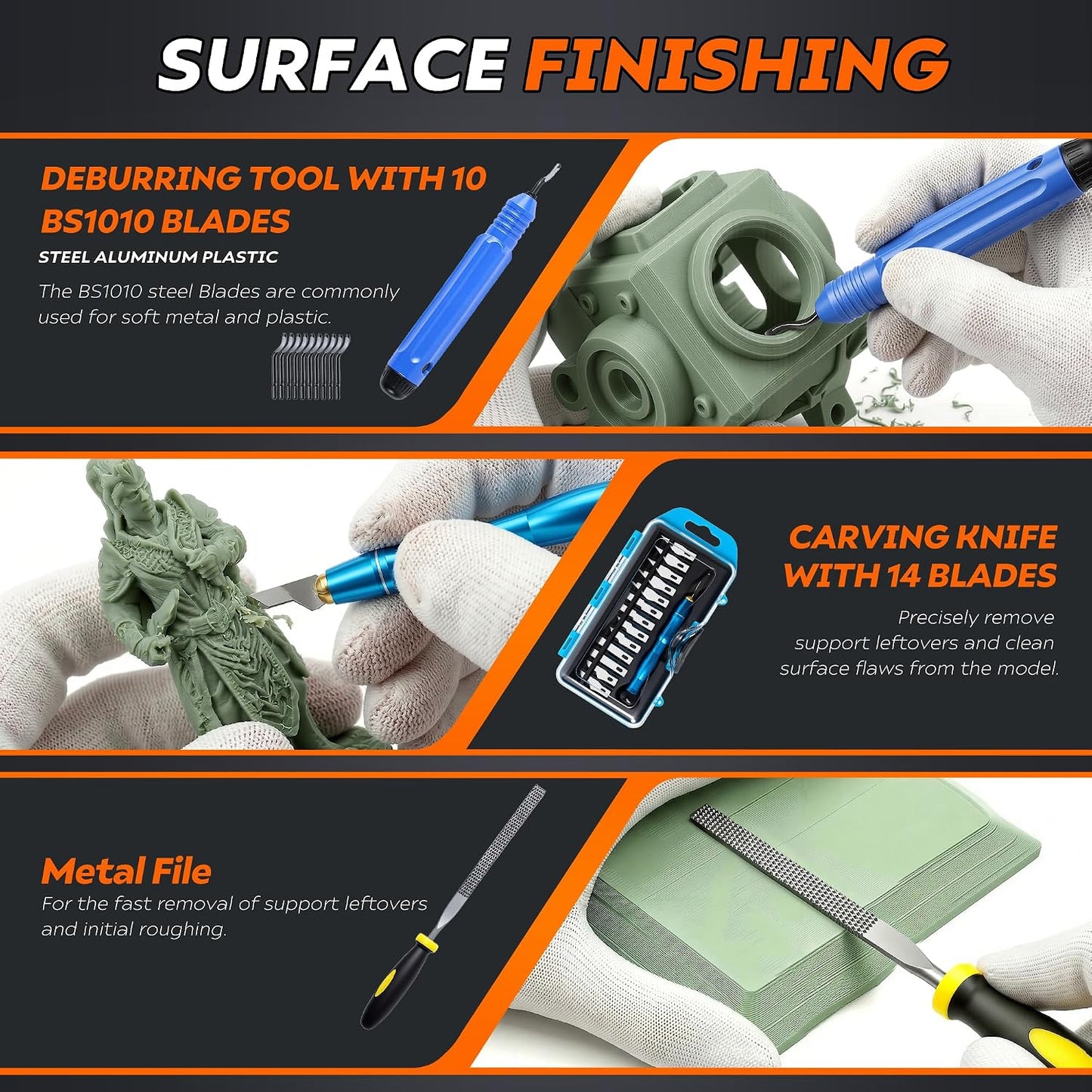 45 Pcs 3D Printer Tool Kit, Cleaning, Finishing, Measuring, Support Removal | Includes Deburring Tool, Digital Caliper, Carving knife, Wire Cutter, Cutting Mat, Brushes, Storage Bag, and more