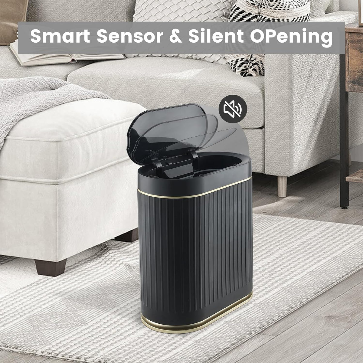 ELPHECO Slim Bathroom Trash Can with Lid, 2 Gallon Black Golden