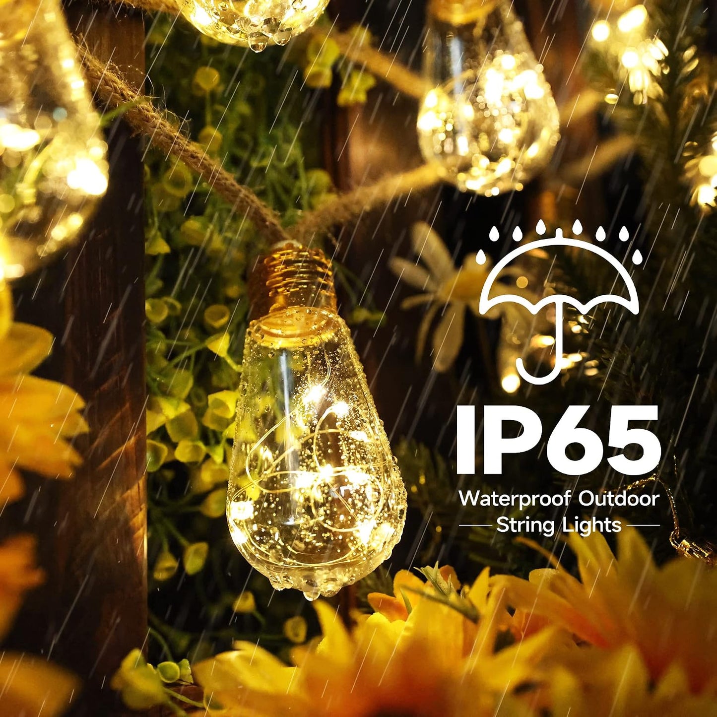 Solar Outdoor String Lights, 20Ft Vintage Rope Hemp Solar Patio Lights | Waterproof Warm White Solar Powered String Lights With 8 Modes 16 Shatterproof Bulbs for Garden Fence Stairs Balcony Bistro