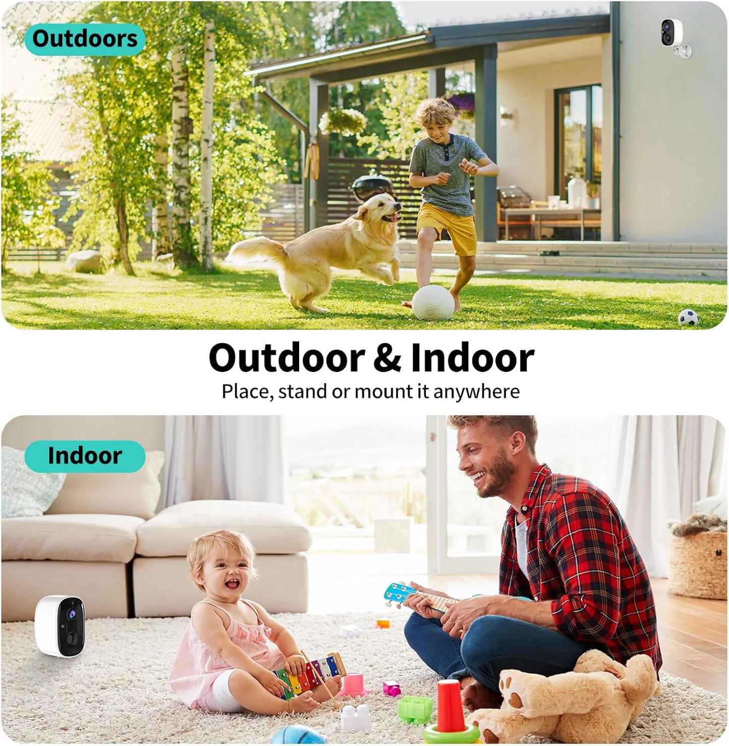 2K Security Cameras Wireless Indoor/Outdoor,WiFi Cameras for home security | FHD WIFI Cameras,Color Night Vision,Motion Detection,2-Way Audio,IP65 Weatherproof,Cloud/SD Storage,(2.4GHz Only),2Pack