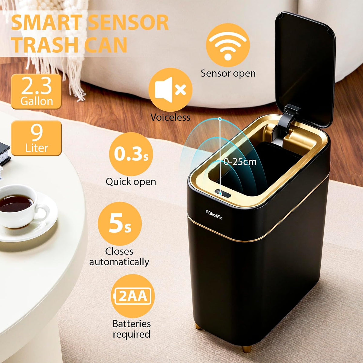 Pukomc Automatic Small Sensor Trash Can with Touchless Lid